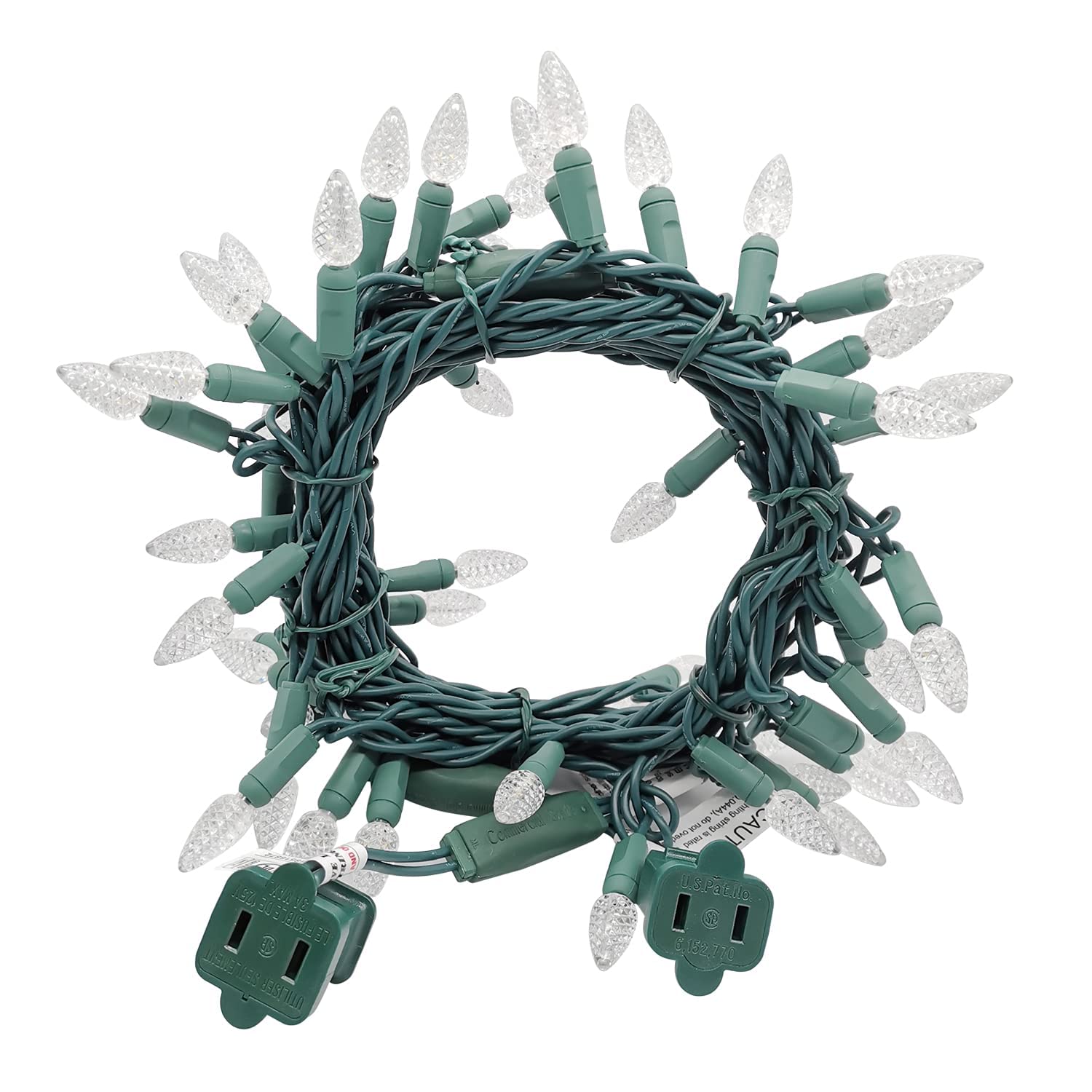 50 Cool White LED Christmas String Lights - 17FT Green Wire, 120V UL Certified for Indoor & Outdoor Holiday Decor - Perfect for Trees, Pathways, and Party Decorations (C3 Bulbs)