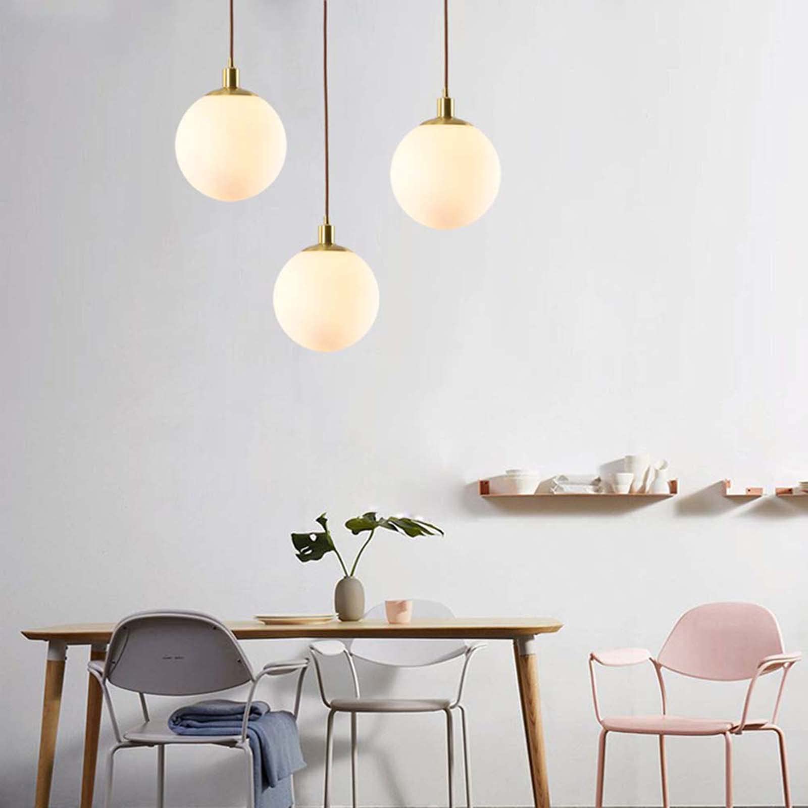 Modern Minimalist Pendant Light Fixture - 3-Light Brass Spherical Chandelier with White Glass Globe Shades (5.9