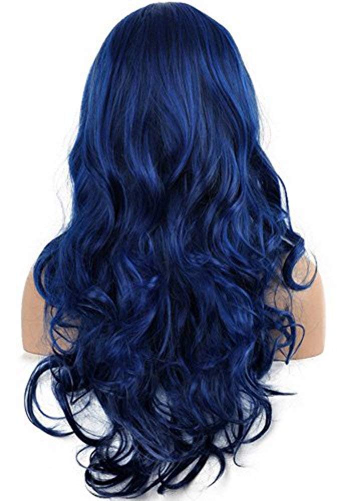 Kaneles Blue Synthetic Wigs for Women - Long Curly Wavy Heat Resistant Cosplay Party Wig | Perfect for Halloween, Costume Parties & Theatrical Performances
