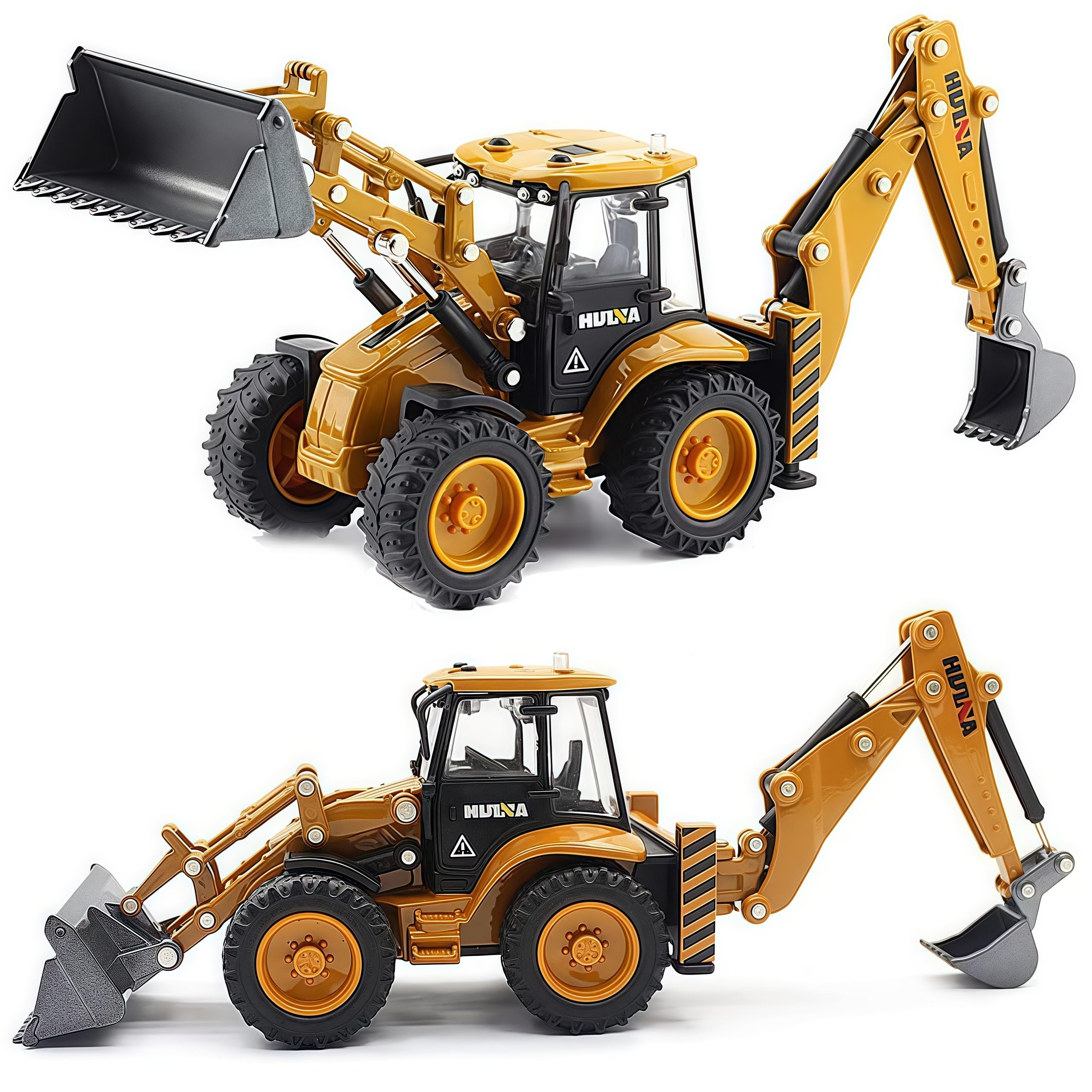 Gemini & Genius 1/50 Scale Backhoe Loader Toy for Kids - 2 in 1 Alloy Construction Vehicle with Interchangeable Front Loader & Backhoe | Durable Digger Toy for Sandbox Play, Construction Pretend Play & STEM Learning | Perfect Gift for Boys Ages 3-8