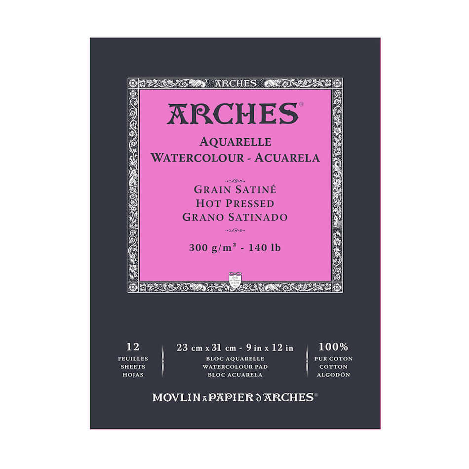 Premium Arches Watercolor Hot Pressed Pad 23x31 Inches - 100% Cotton Natural White Paper for Professional Artists - Perfect for Studio Painting, Outdoor Sketching & Fine Art Projects