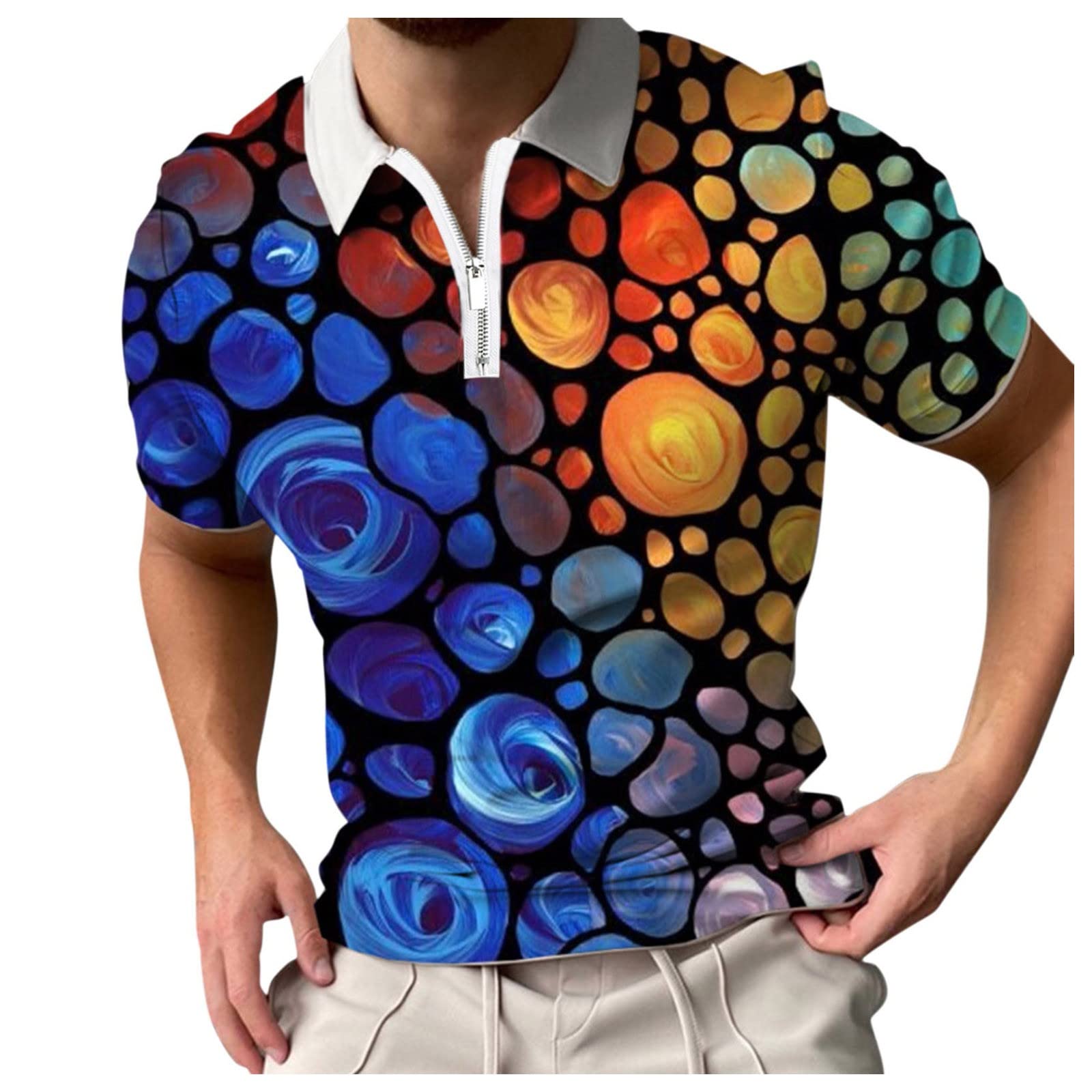 Men's Casual Short Sleeve Polo Shirts - Breathable Quick-Dry Fabric with Fun Patterns | Perfect for Summer, Golf, and Outdoor Activities