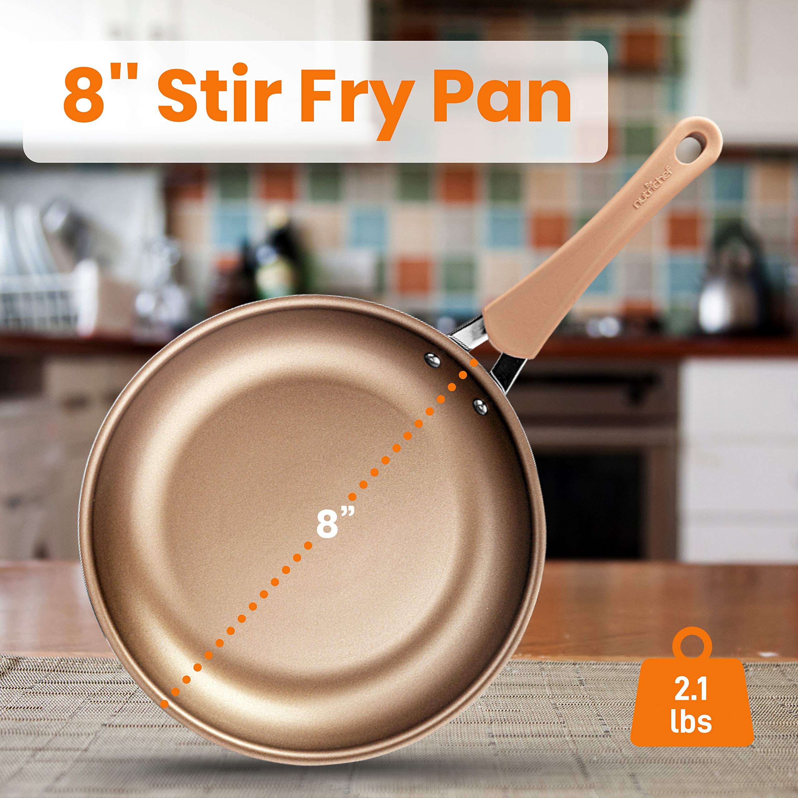 NutriChef 8-Inch Nonstick Frying Pan - PFOA/PTFE Free, Induction Compatible, Durable Cookware for Gas, Electric & Ceramic Stoves - Perfect for Eggs, Pancakes & Small Meals (Compatible with NCCW14S & NCCW20S Models)