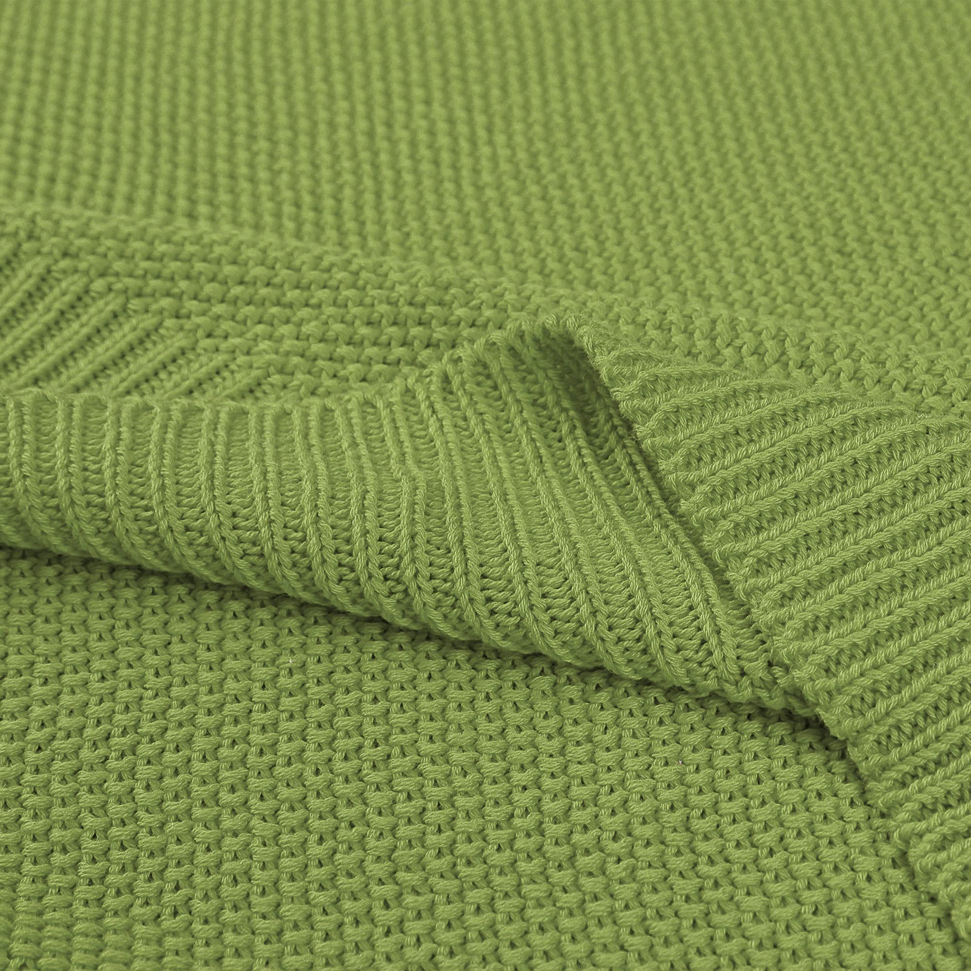 PiccoCasa 100% Cotton Knit Throw Blanket - Soft Lightweight Decorative Blanket for Sofa & Couch - Grass Green 50