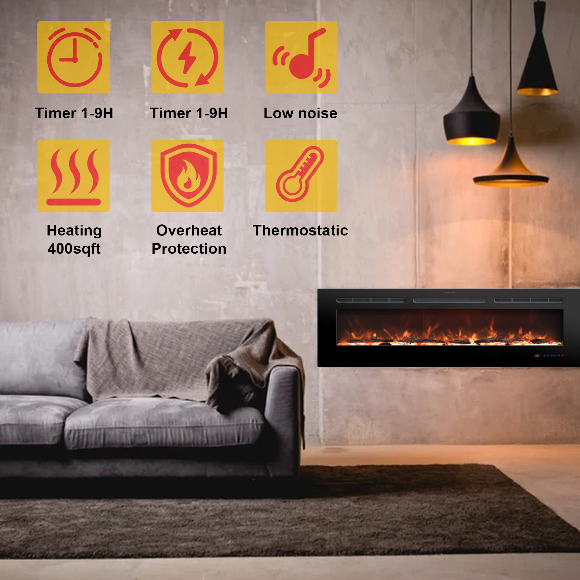 Rodalflame 30 Inch Electric Fireplace Insert - Recessed & Wall Mounted Indoor Heater with Remote, 13 Color Flame Effects (Log & Crystal), 9H Timer, 750W/1500W - Perfect for Living Rooms, Bedrooms & Home Offices