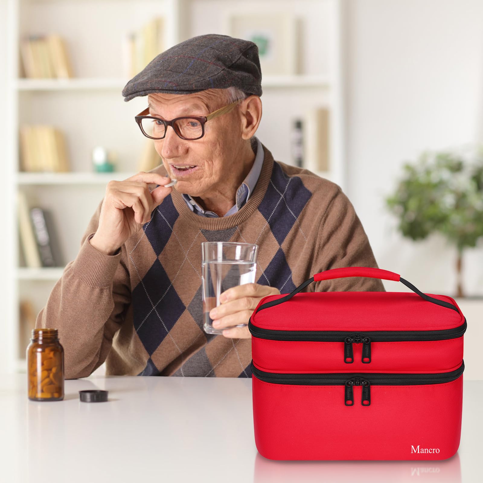 **Mancro Dual Layer Lockable Medicine Organizer Bag - Portable Pill Bottle Storage for Vitamins, Pills & Medical Supplies - Ideal for Home, Travel & Daily Use**    (Note: The original title was already in English, so no translation was needed. The optimized version improves readability, adds relevant keywords, and includes usage scenarios.)