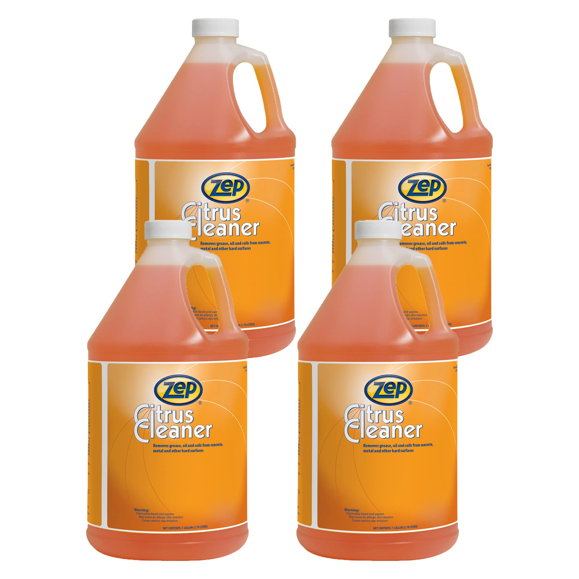 Zep Citrus Cleaner and Degreaser - 1 Gallon (Case of 4) - Powerful Concentrated Formula for Removing Grease, Oil, Grime from Concrete, Metal & Hard Surfaces - Ideal for Garages, Driveways, Workshops & Industrial Use