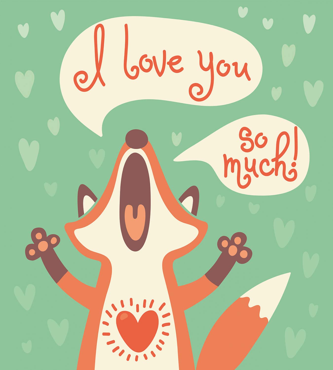 Ambesonne Fox Print Duvet Cover Set - 'I Love You So Much' Romantic Humor Design, 3-Piece California King Bedding with 2 Pillow Shams in Mint Green & Ginger | Perfect for Couples' Bedrooms, Anniversary Gifts & Birthday Celebrations