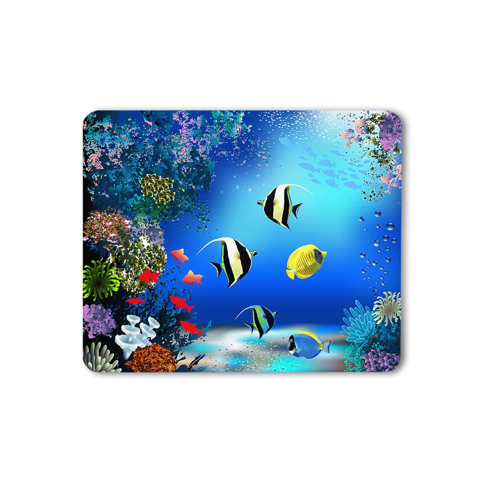 WONDERTIFY Underwater World Mouse Pad with Tropical Fish, Plants, Coral Reef Design - Non-Slip Rubber Base for Laptop, Gaming, Office & Home Use - Perfect for Marine Life Enthusiasts and Ocean-Themed Workspaces