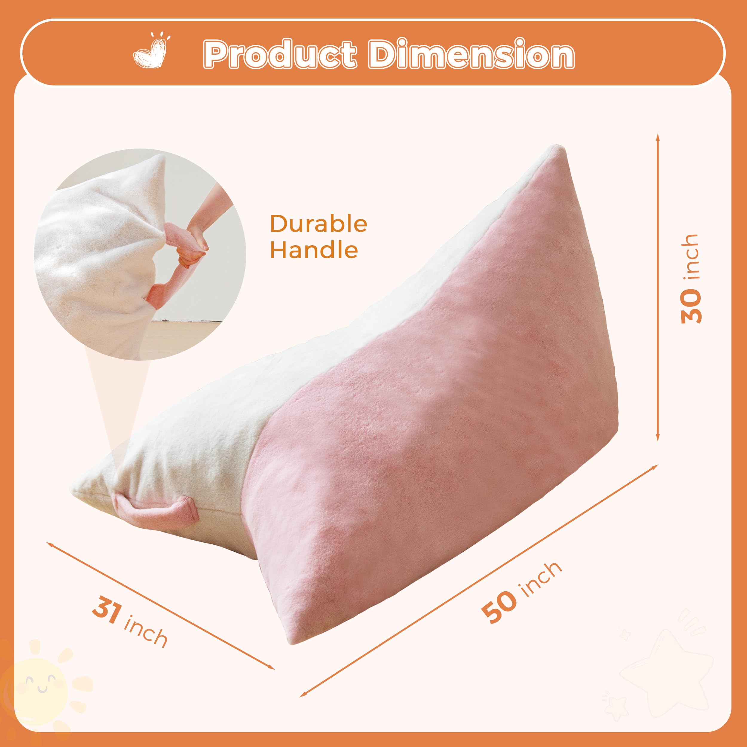 MAXYOYO Kids Bean Bag Chair - 2 Tone Handle Design, High Density Foam Floor Lounger for Boys & Girls, Pink & White - Perfect for Bedroom, Playroom & Reading Nook
