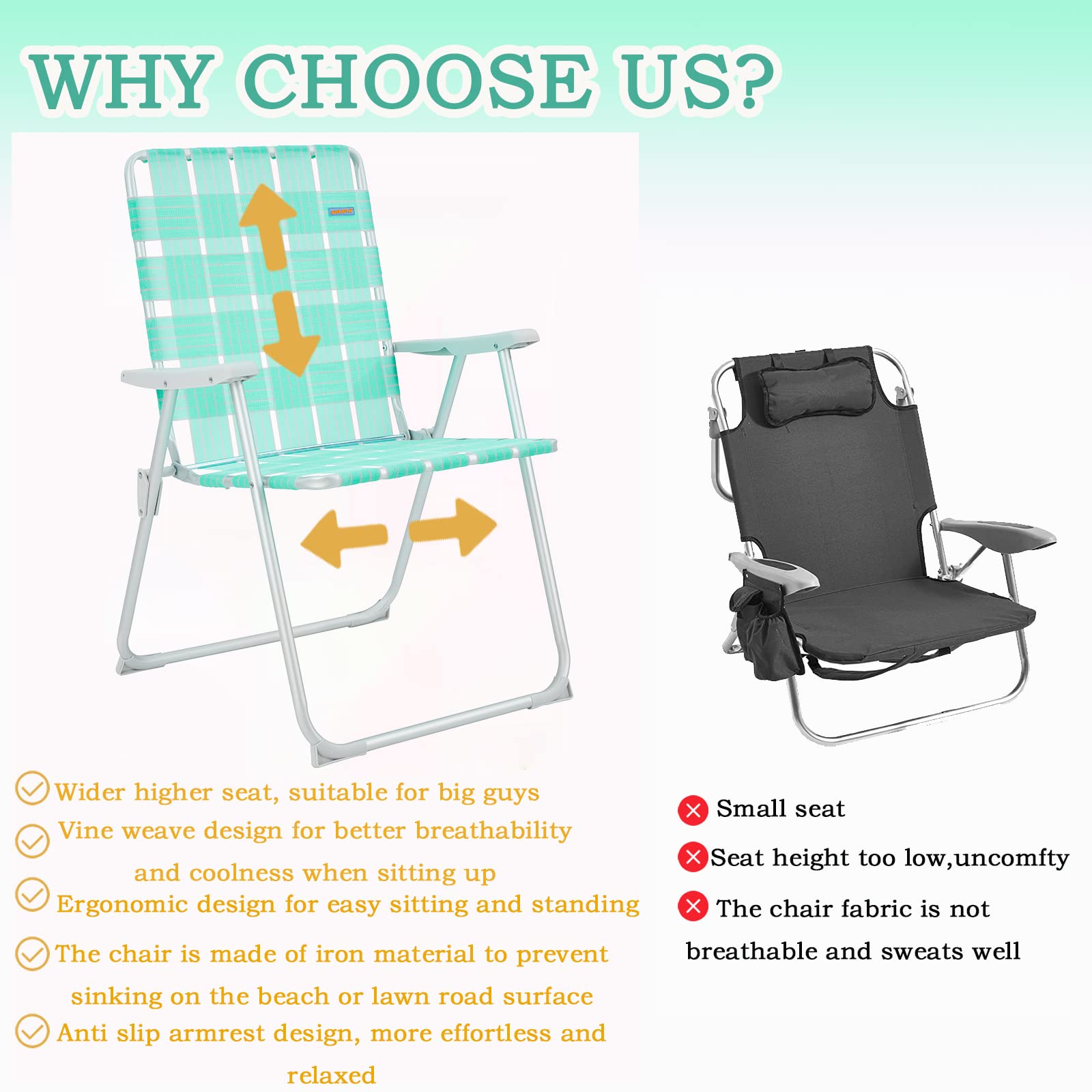 **WEJOY Extra Wide Oversized Folding Beach Chair - Lightweight Aluminum Webbed Lawn Chair for Camping, Picnics & Outdoor Relaxation - Portable Foldable Camp Chair for Adults - Perfect for Beach, Backyard, Poolside & Indoor Use**