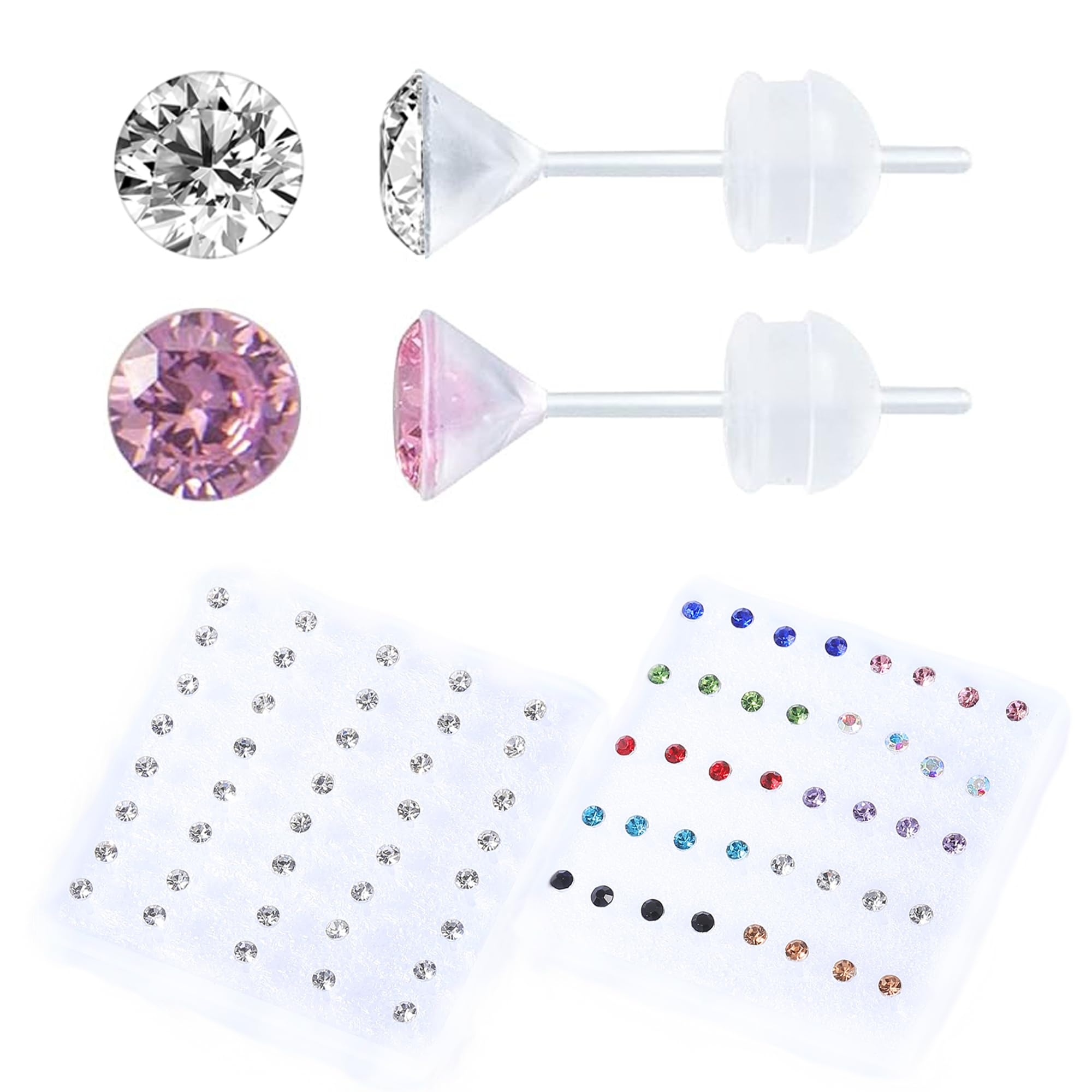 30 Pairs Hypoallergenic CZ Plastic Stud Earrings for Women & Girls - Sensitive Ears Safe, Lightweight Fashion Jewelry for Daily Wear, Parties & Gifts