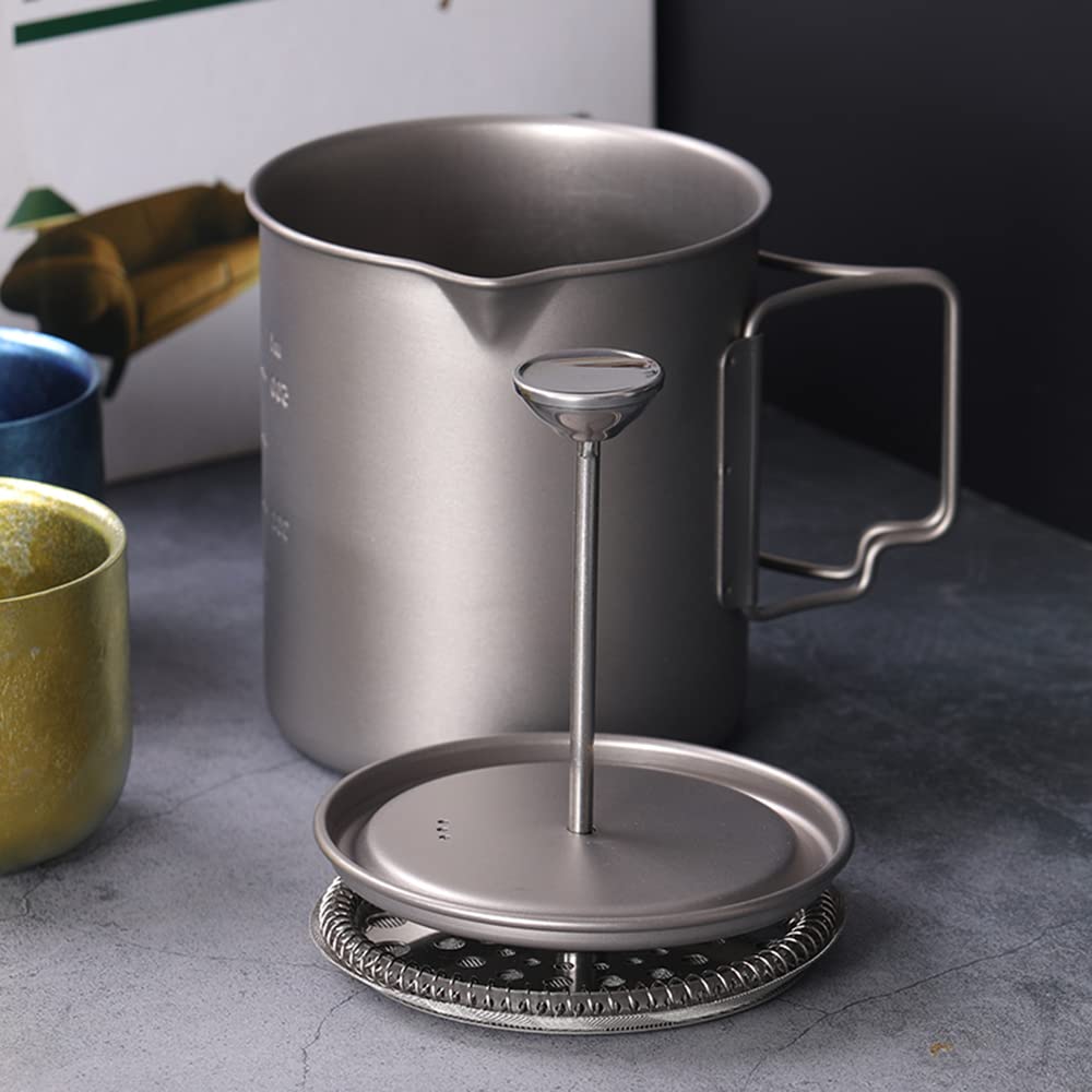 750ml Titanium French Press Coffee Maker with Folding Spoon - Lightweight & Durable Camping Coffee Press for Outdoor Adventures, Kitchen & Travel (Cup+Spoon Set)