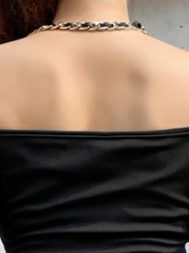 Sexy Black Bodycon Halter Dress for Women - Off Shoulder Mini Short Slim Sheath Dress - Korean Streetwear Fashion - Perfect for Night Out, Party, Club, and Casual Wear