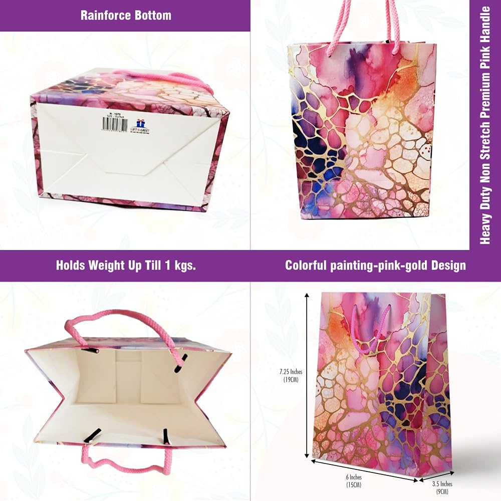 Premium Matte Marble Party Favor Bags - 15x9x19cm Small Gift Bags for Weddings, Birthdays & Holidays (Pack of 5) | Elegant Party Decor & Present Wrapping Solution