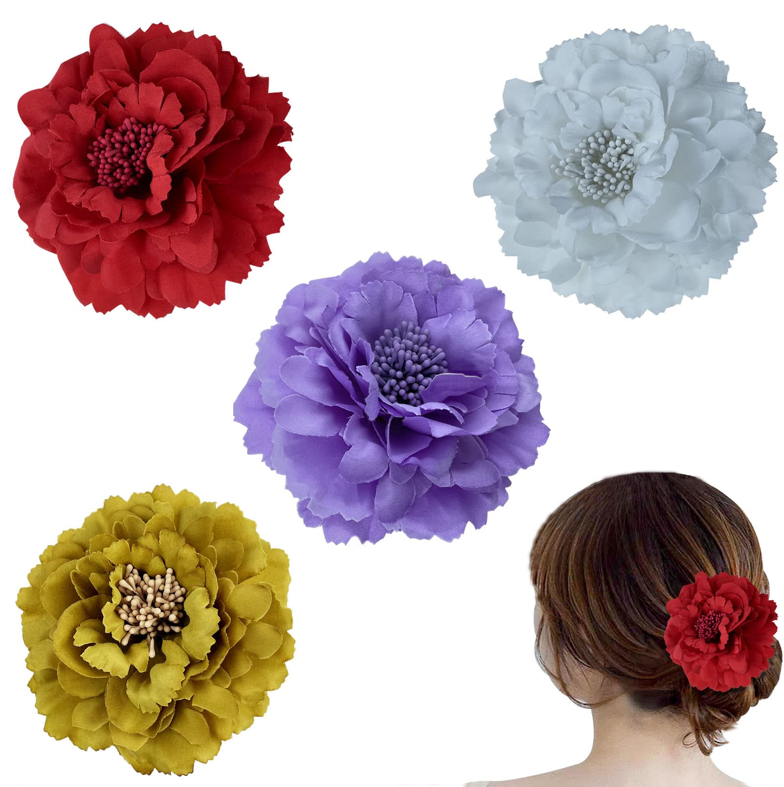 4 Pcs Peony Flower Hair Clips for Women - Elegant Bridesmaid & Flower Girl Hair Accessories for Weddings, Parties & Special Occasions