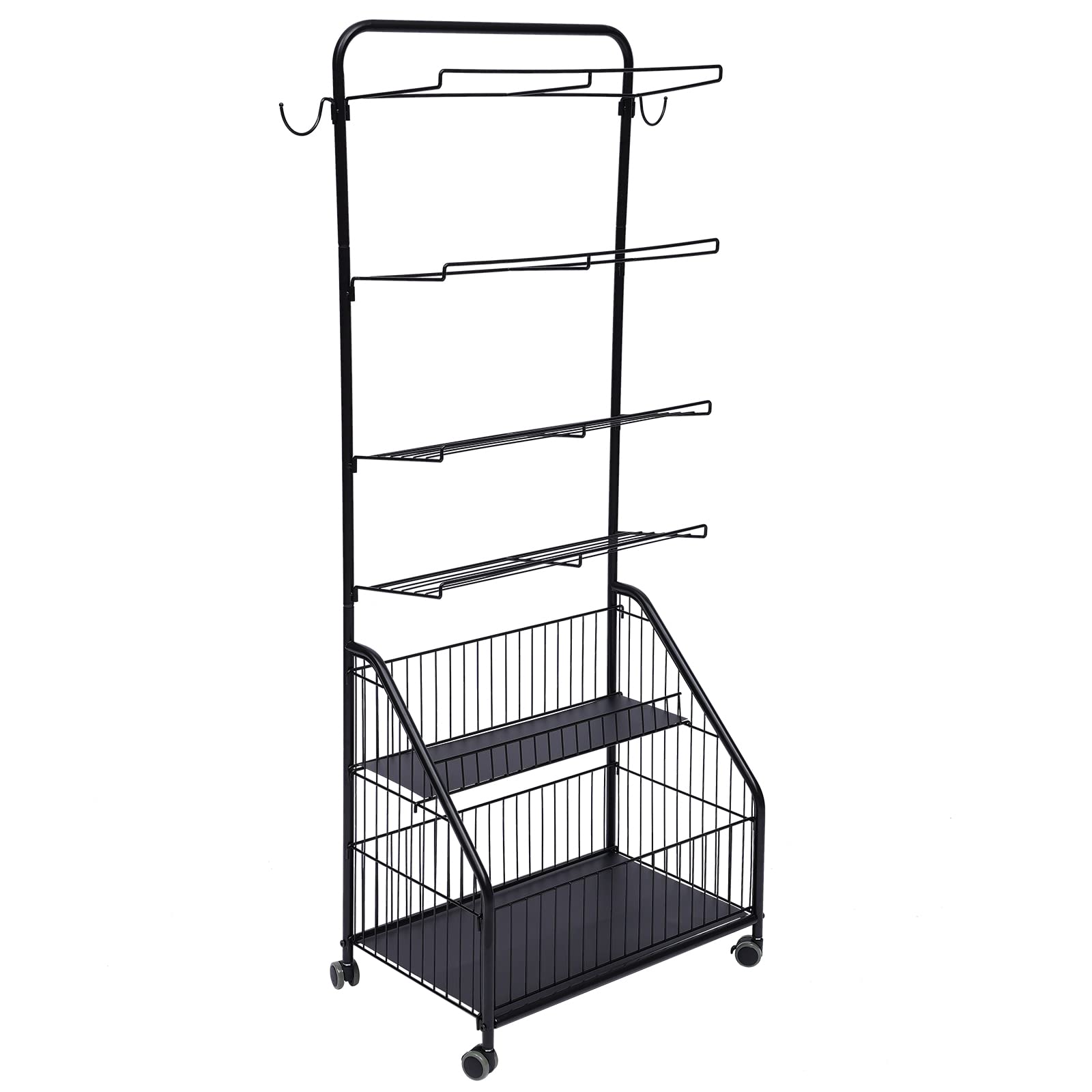 Fetcoi Sports Equipment Storage Organizer for Garage - Rolling Ball Cart with Baskets & Hooks - Perfect for Basketball, Soccer, Football Gear & Toys - Ideal for Indoor & Outdoor Sports Equipment Organization