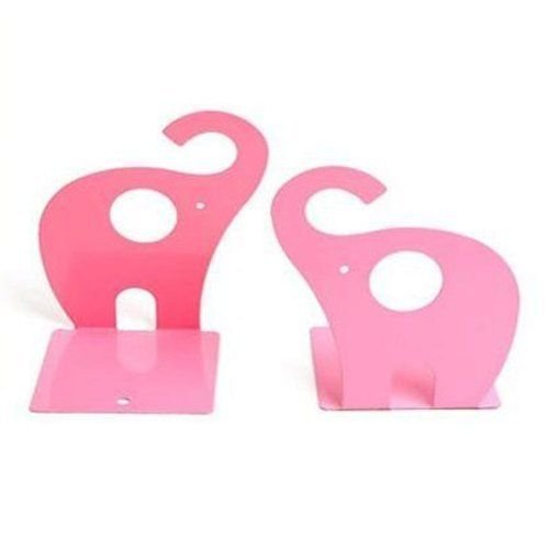 Cute Elephant Bookends for Desk - Non-Slip Metal Office Book Holder with Winterworm Cartoon Design (Pink) - Perfect for Kids' Room, Study Table & Bookshelf Organization