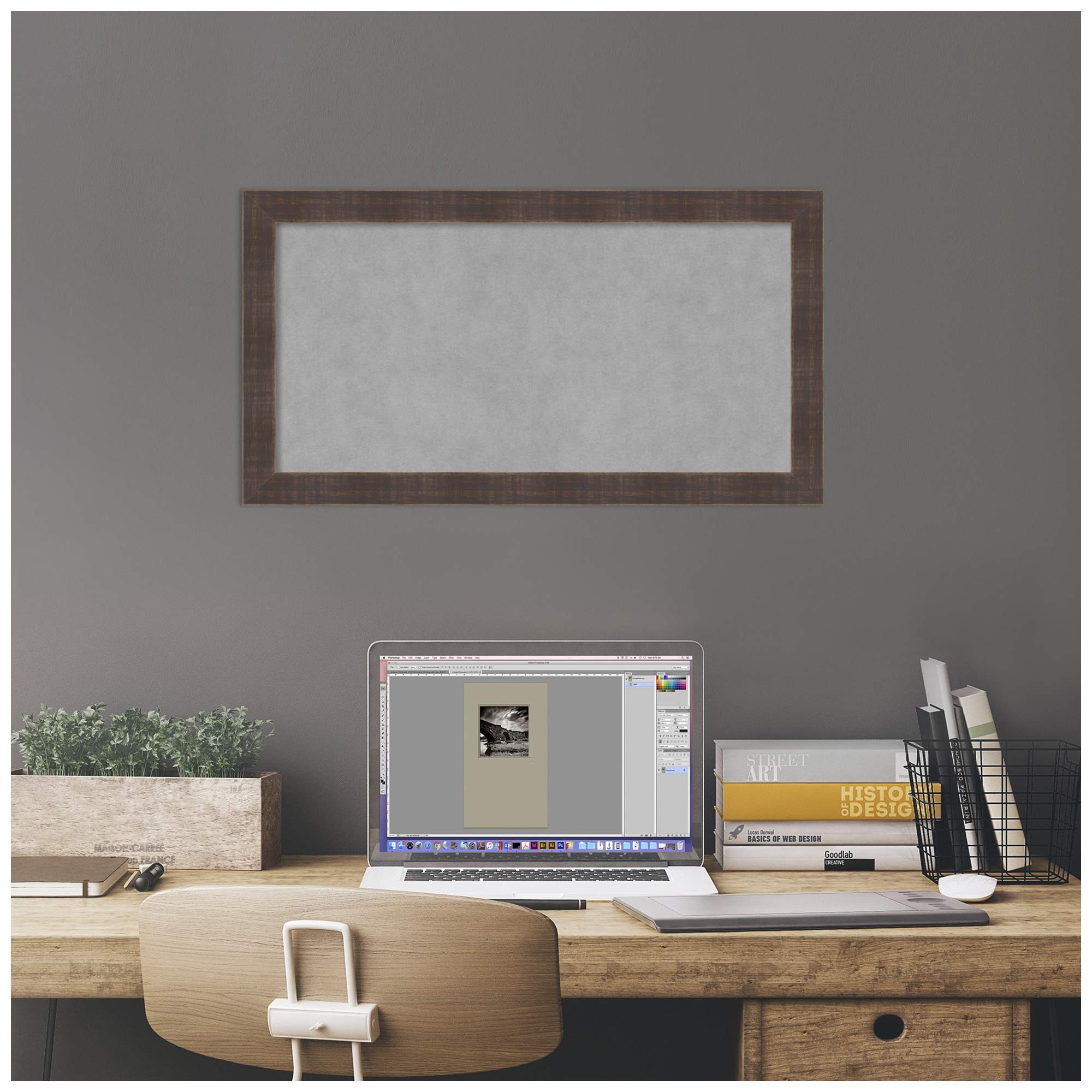 Amanti Art 14x26 Inch Brown Framed Magnetic Board - Small Vision Board for Office & Home Decor - 100% Metal Sheet for Magnets & Display - Perfect for Mudroom, Kitchen, Kids Room & Home Organization