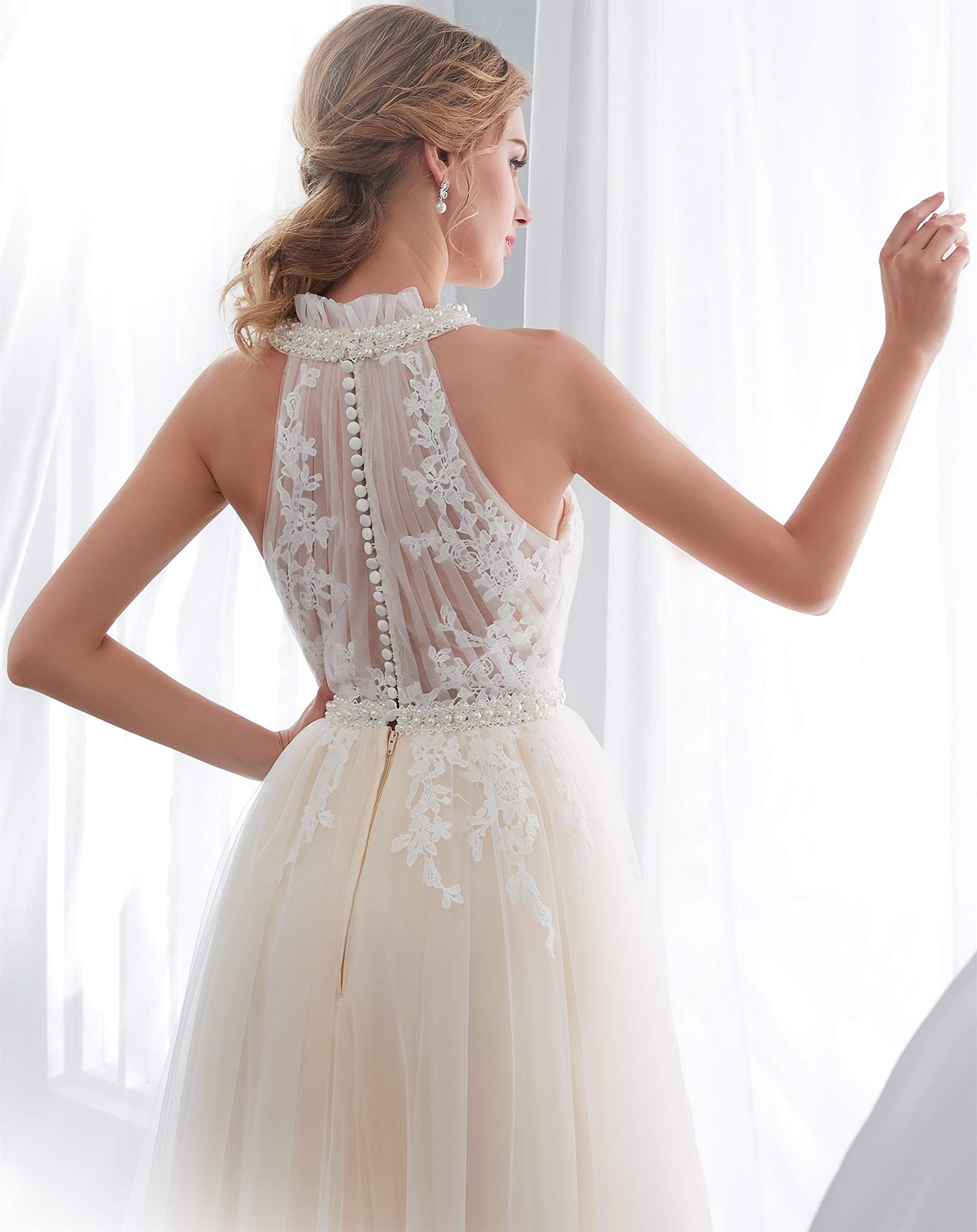 Elegant Women's Halter A-Line Beaded Applique Beach Wedding Dress - Perfect for Tropical Weddings, Destination Elopements & Summer Beach Bridal Fashion