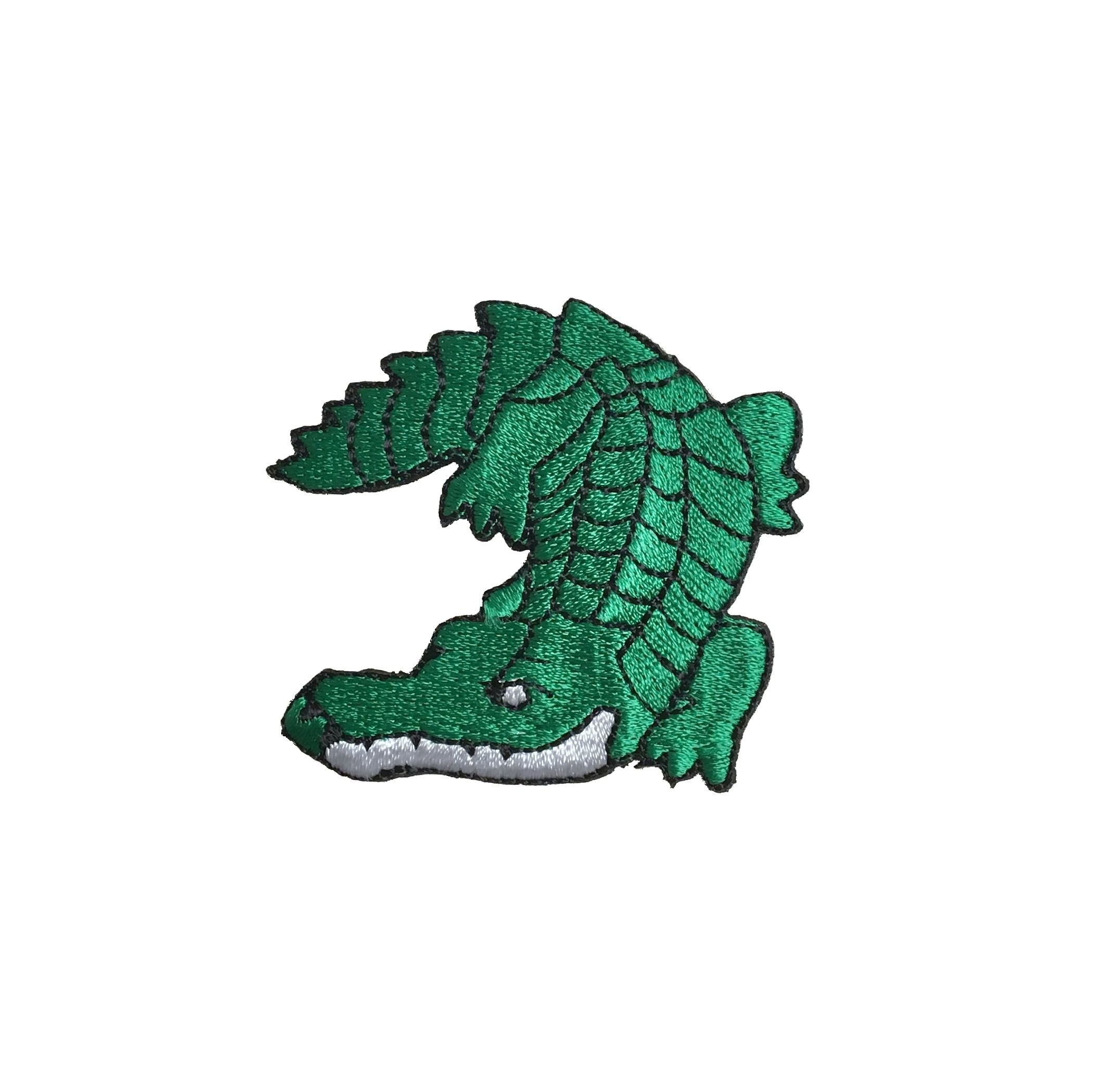 2 Inch Green Alligator Embroidered Iron-On Patch for Reptile Lovers - Perfect for Jackets, Backpacks, Hats & DIY Crafts