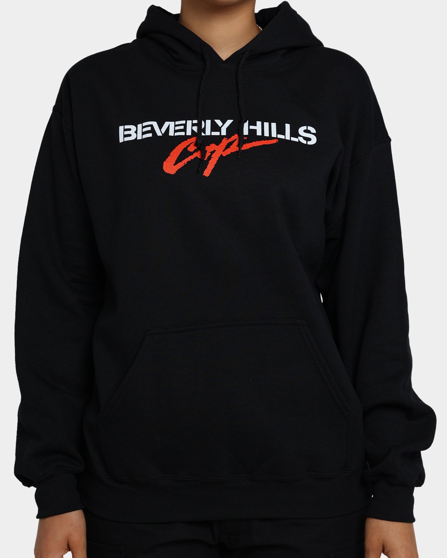 American Thrift Beverly Hills Cop Logo Hoodie Black - Vintage Movie Inspired Pullover for Casual Wear & Street Style