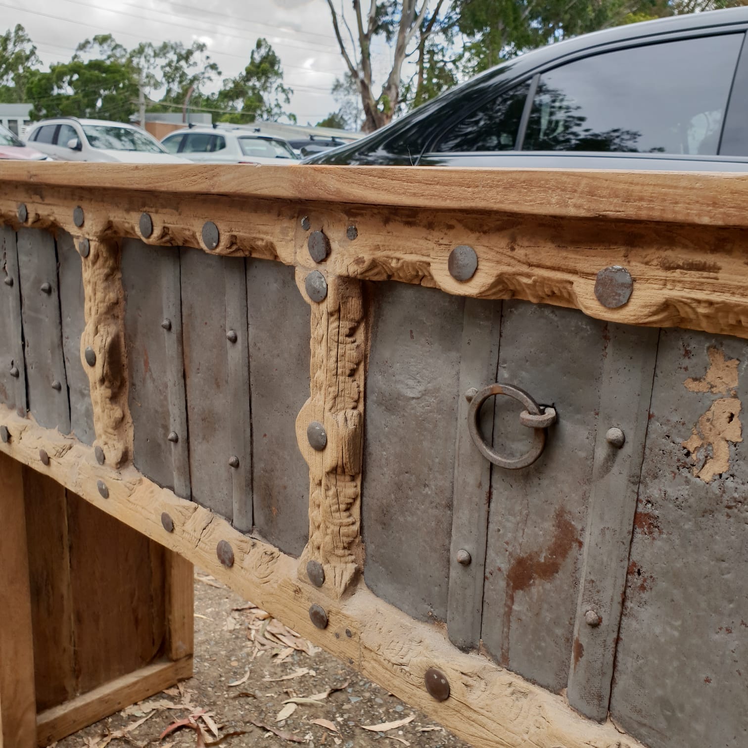Handmade Reclaimed Wood Console Table - Rustic Carved Design with Iron Fittings | Entryway, Living Room & Hallway Decor