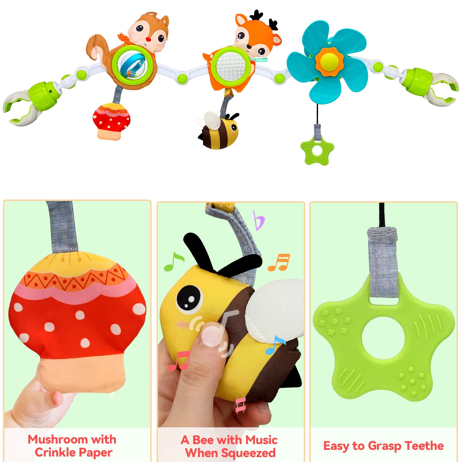 Best Baby Car Seat & Stroller Toys for 0-12 Months - Teething, Windmill & Rattle Sensory Toys for Crib, Bassinet - Promotes Brain & Motor Skills Development - Perfect Newborn Gift (Magical Forest Design) - Great for Travel, Playtime & Early Learning