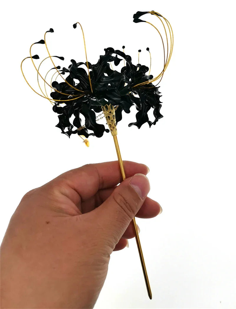 Handmade Lycoris Radiata Flower Hairpin - Japanese Kanzashi Hair Stick for Kimono, Cosplay & Traditional Hairstyles - Elegant Hair Accessory for Women & Girls - Perfect for Weddings, Tea Ceremonies & Cultural Events