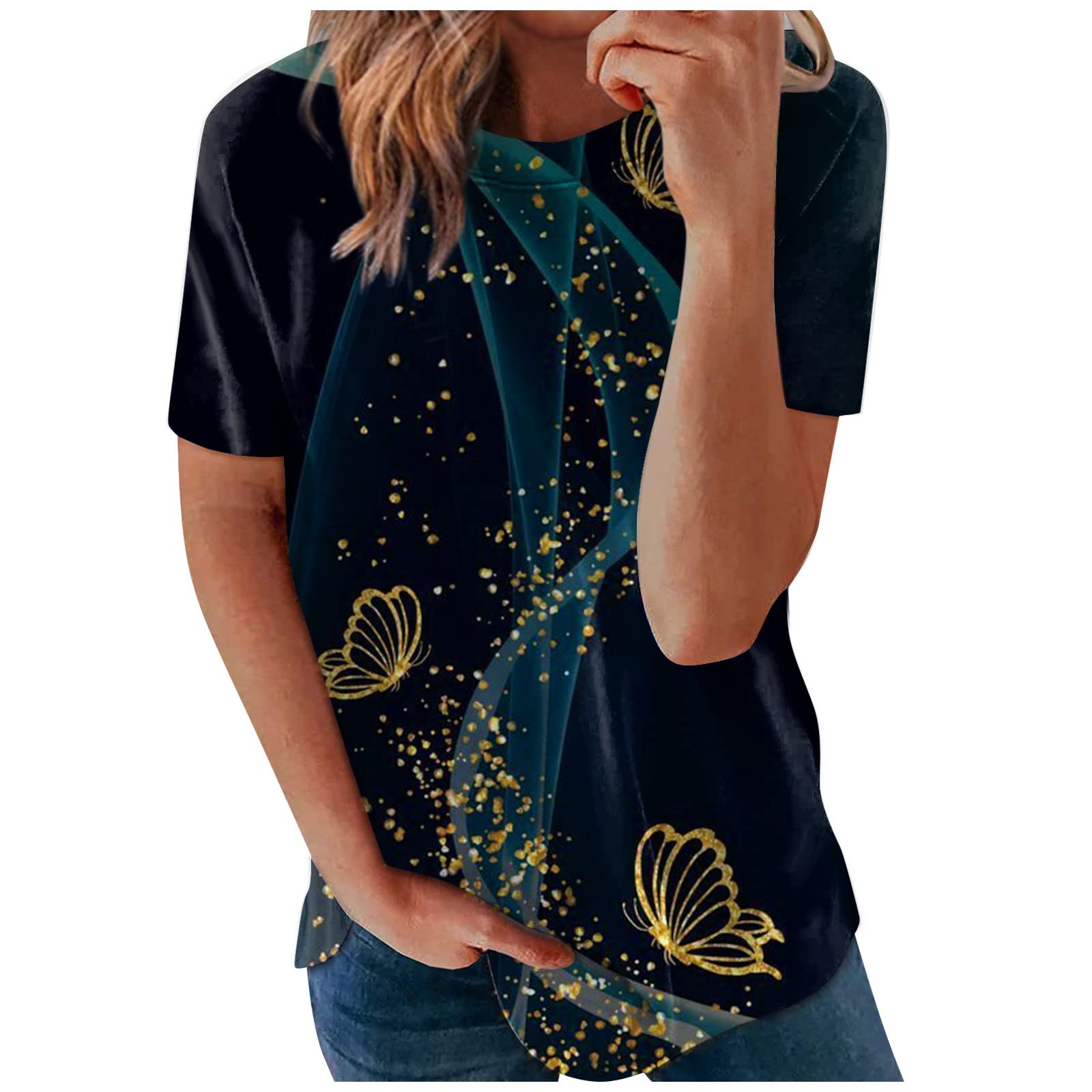 Women's Vintage Printed Short Sleeve T-Shirt - Round Neck Loose Fit Summer Top for Casual Wear, Beach Outings & Everyday Comfort