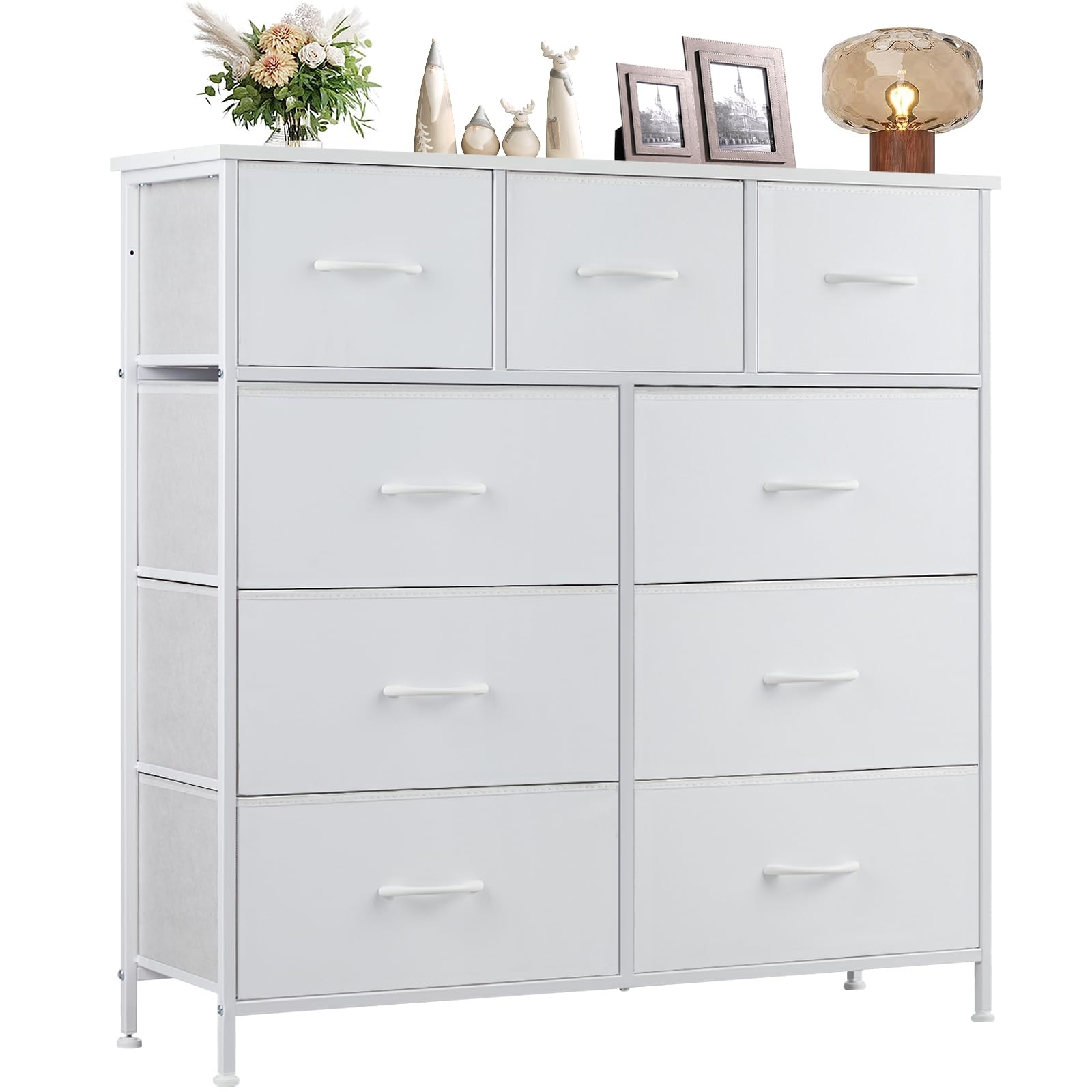9-Drawer Sweetcrispy Dresser Organizer - Sturdy Steel Frame & Wood Top Storage Chest for Clothes, Bedroom, Living Room, Dorm | Perfect for Small Spaces & Closet Organization