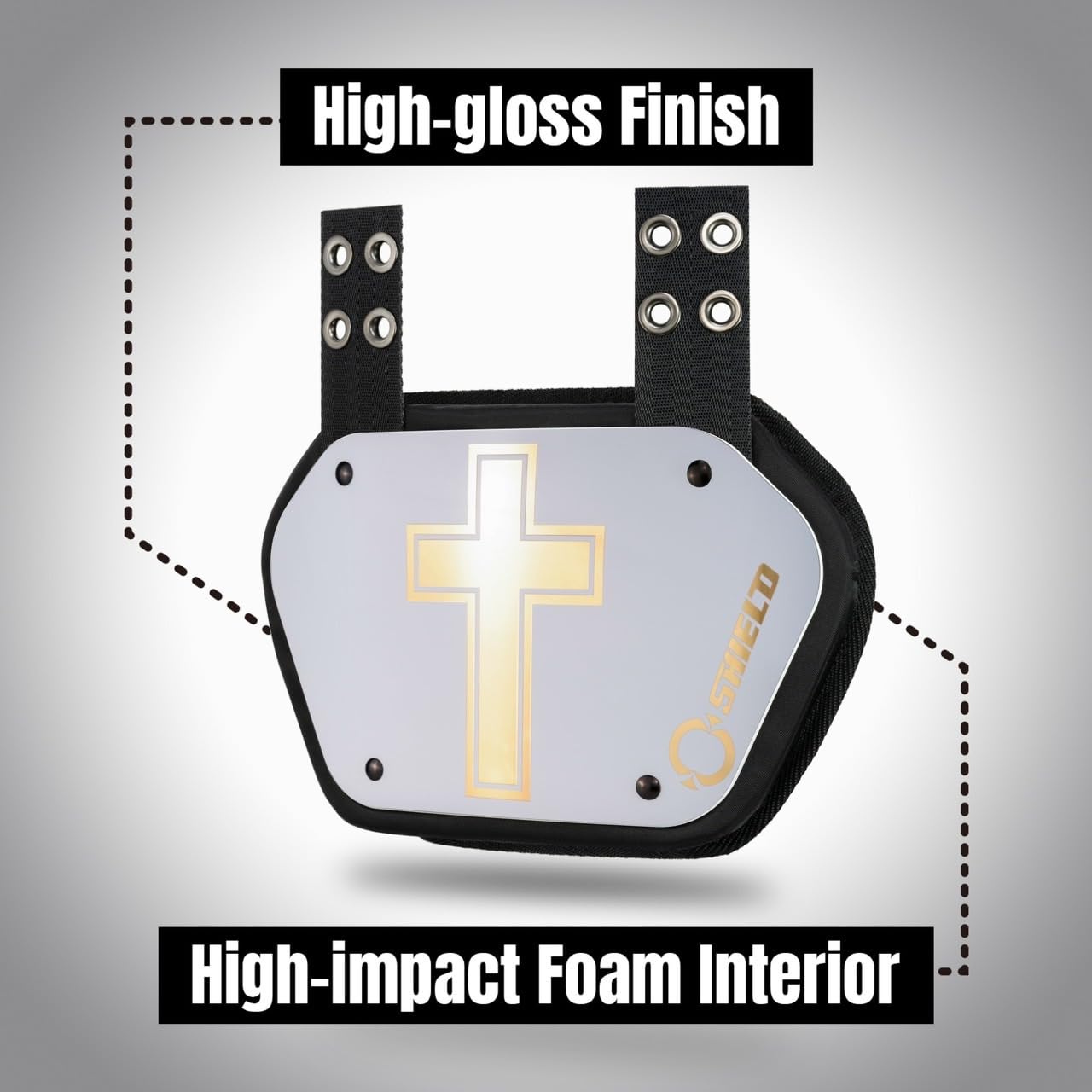 O Shield Golden Cross Chrome Football Back Plate - Lower Back Pads for Football Players - Rear Protector Cross Series - Protective Gear for Tackling & Contact Sports