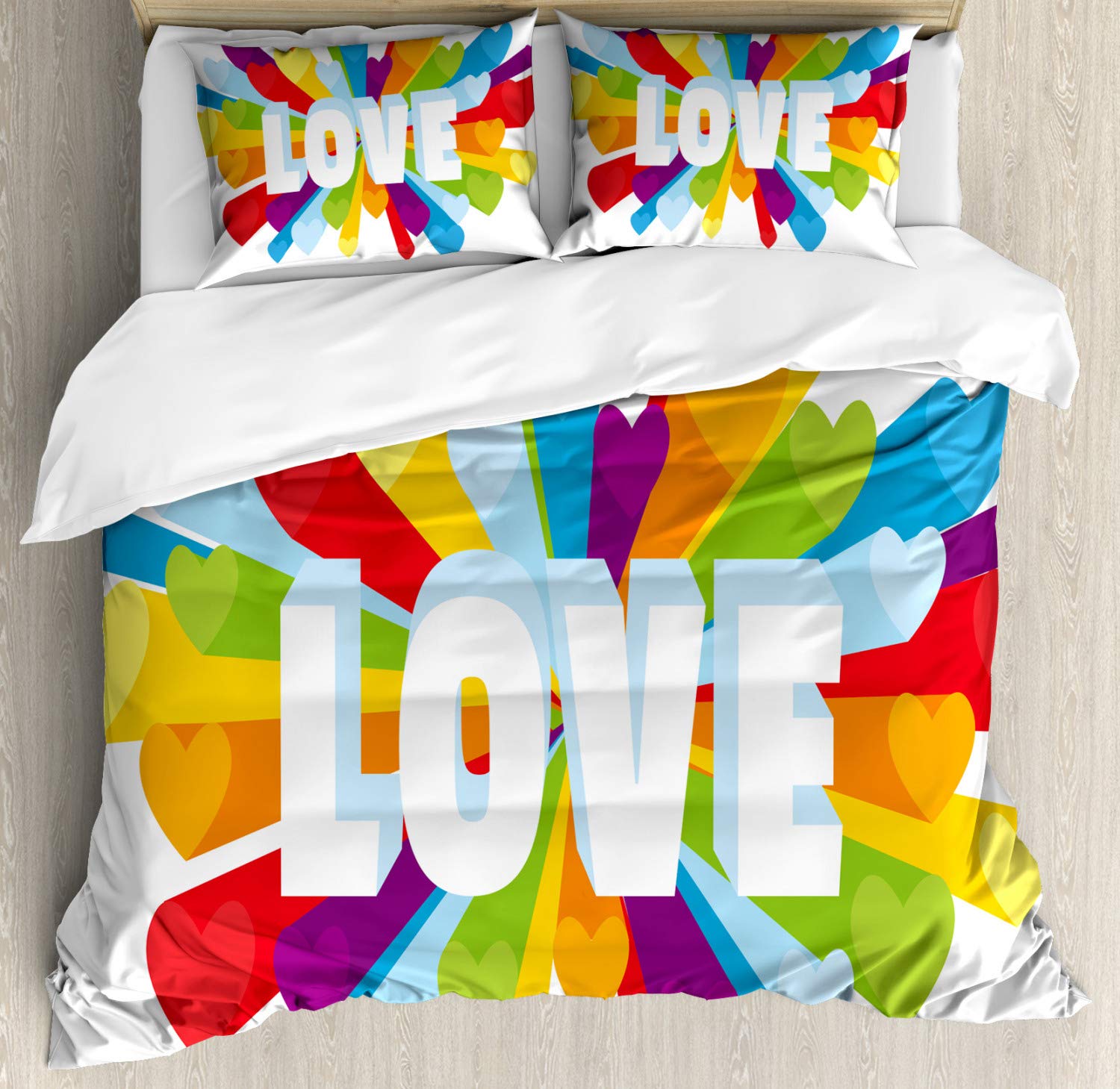Ambesonne Pride Duvet Cover Set - Colorful Hearts & LGBT Love Theme 3-Piece Bedding (California King, Multicolor) for Gay Pride Decor & Romantic Bedroom Makeover