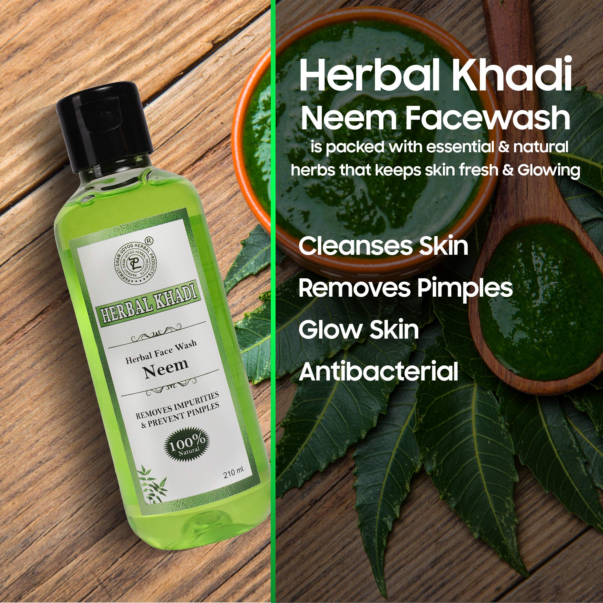 Khadi Neem & Tea Tree Natural Face Wash for Oily Skin - Purifying & Anti-Acne Formula with Aloe Vera & Tea Tree Oil Extract (210ml) - Gentle Cleanser for Men & Women - Perfect for Daily Skincare Routine & Acne-Prone Skin