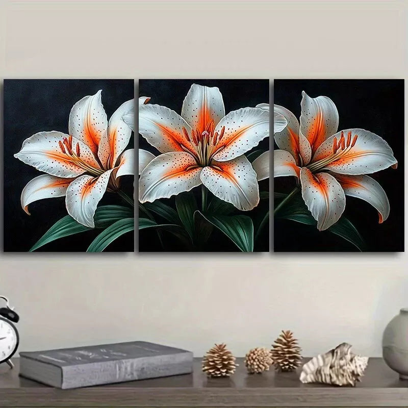 3-Piece Framed Canvas Wall Art Set - Lilies Floral Design, 40x60cm, High Quality Print, 100% Australian Made, Ready to Hang - Perfect for Living Room, Bedroom & Office Decor