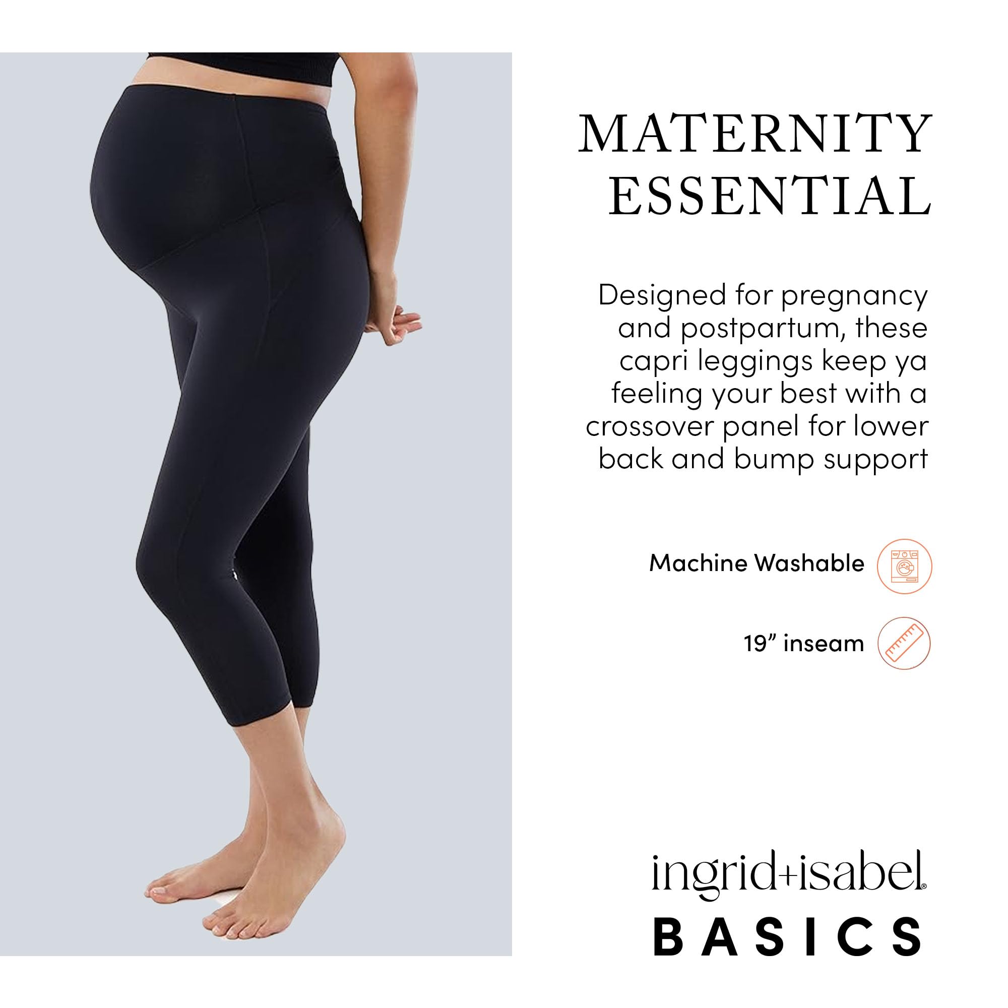 Ingrid & Isabel Basics - Women's Over The Belly Maternity Active Leggings | Pregnancy Workout Yoga Pants for Comfort & Support | Perfect for Prenatal Exercise, Running & Everyday Wear