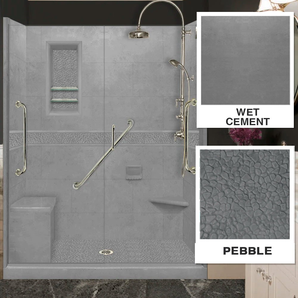 Freedom Pebble Wet Cement 60-Inch Alcove Shower Enclosure Kit - Waterproof Bathroom Remodeling Solution for Modern Homes