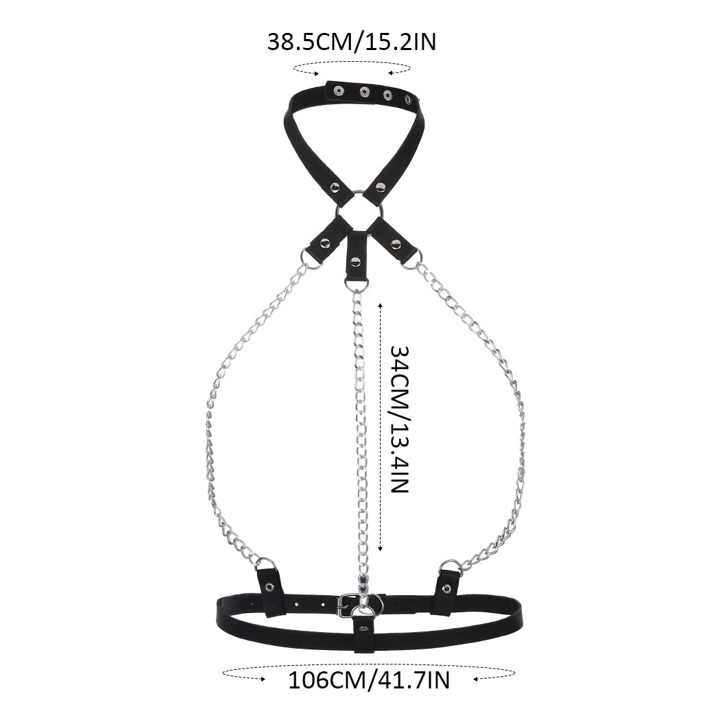 Flovel Punk Leather Body Chain - Black Gothic Waist Harness, Bikini Chest Chain Belt for Women & Girls | Perfect for Rave, Nightclub, Music Festival & Gothic Fashion Outfits