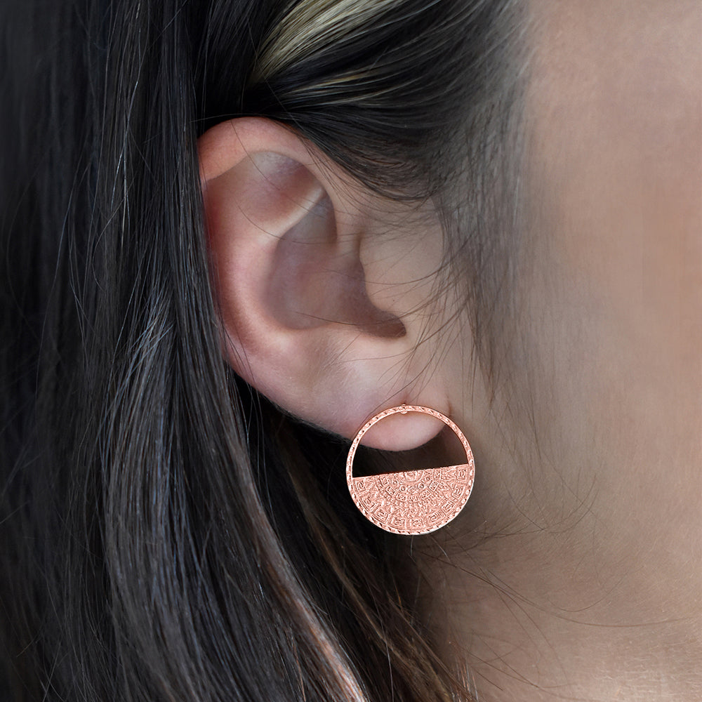 Stylish Medallion Half Circle Stud Earrings for Women - Trendy Gold & Silver Fashion Jewelry - Perfect for Parties, Weddings & Everyday Wear