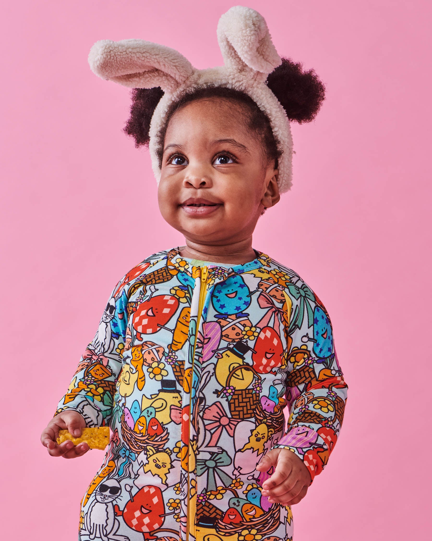 Organic Easter Parade Long Sleeve Zip Romper for Baby - Soft Cotton Jumpsuit for Spring Outfits, Holiday Photos & Family Gatherings