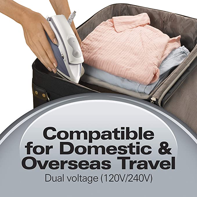 Hamilton Beach Travel Iron and Steamer 10092 - Compact Portable Iron for Clothes with Steam Function - Perfect for Travel, Business Trips & Home Use