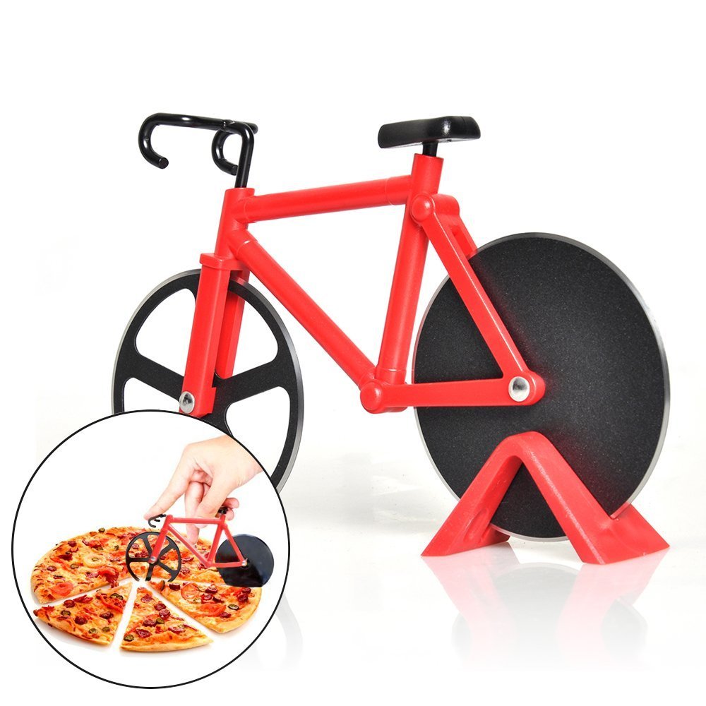 Stainless Steel Pizza Cutter with Dual Wheels & Display Stand - Professional Kitchen Tool for Perfect Pizza Slicing - Ideal for Home Baking, Restaurants, and Pizza Parties (Red)