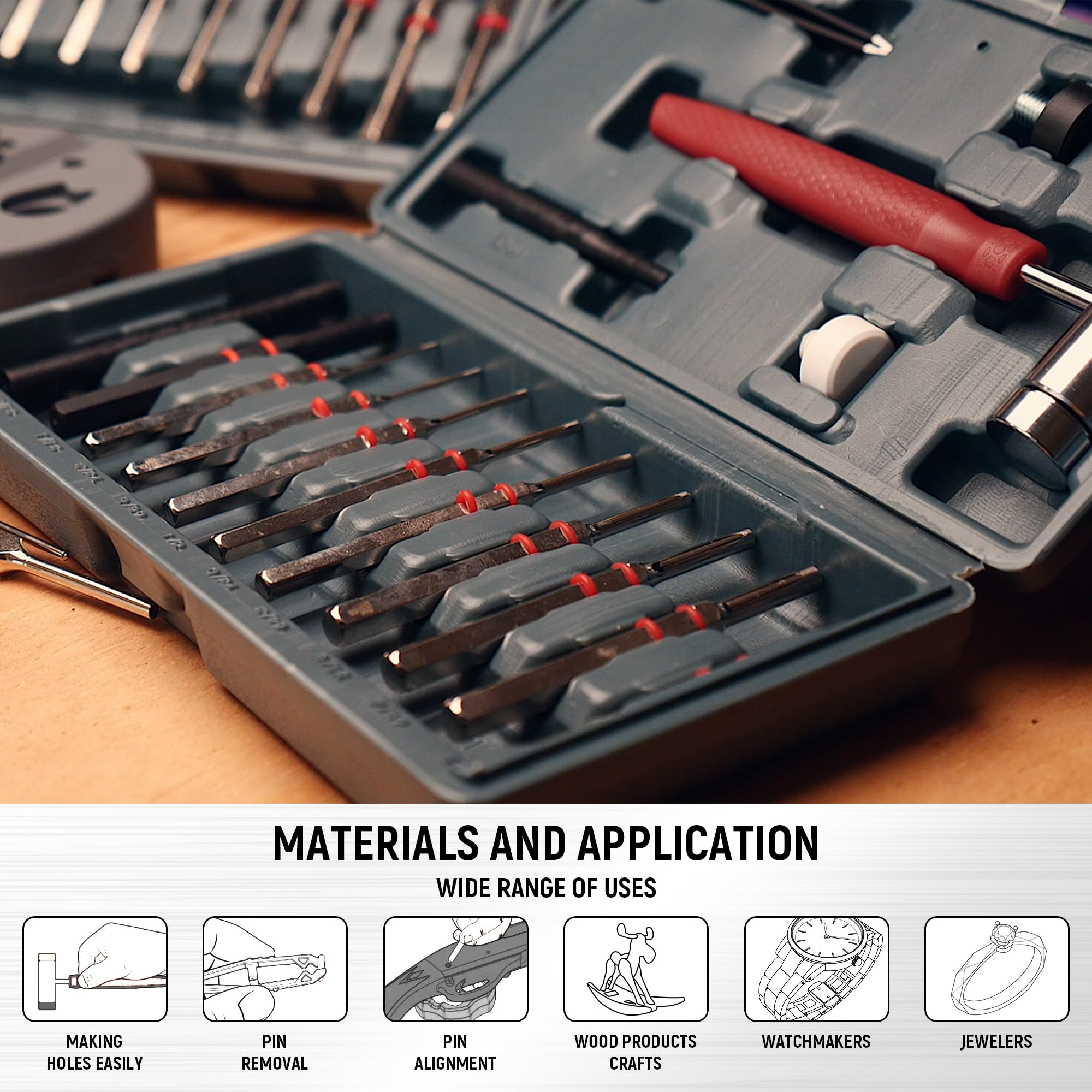 High-Quality Steel Roll Pin Punch Set - Durable Mechanical Repair Tool with Replaceable Face Hammer & Bench Block | Perfect for Automotive, Gunsmithing & Metalworking Projects