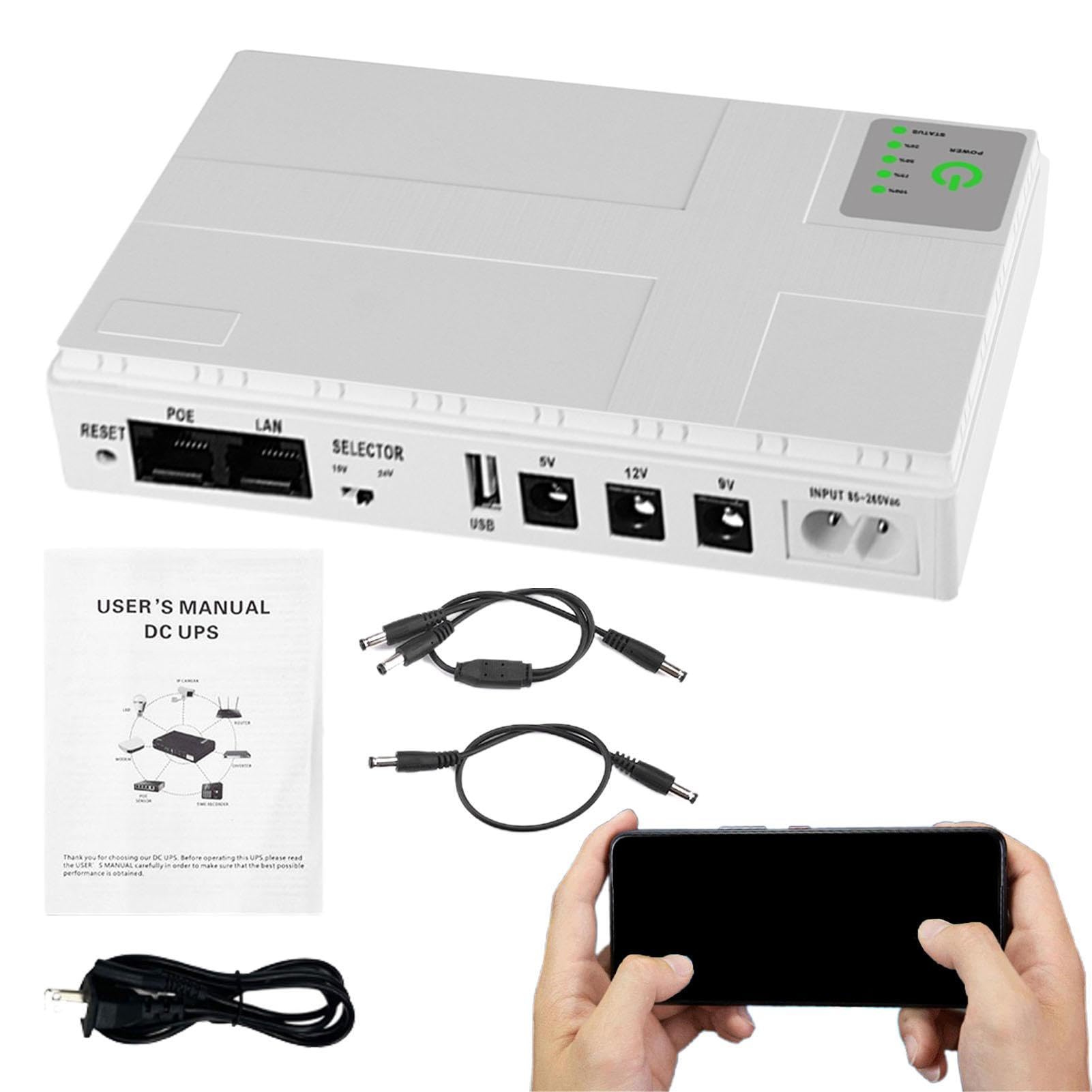 Portable UPS Power Supply with Two Output Ports - Uninterruptible Backup Battery for Internet Routers, Security Cameras & Home Office Devices | Compact & Easy to Carry Emergency Power Solution