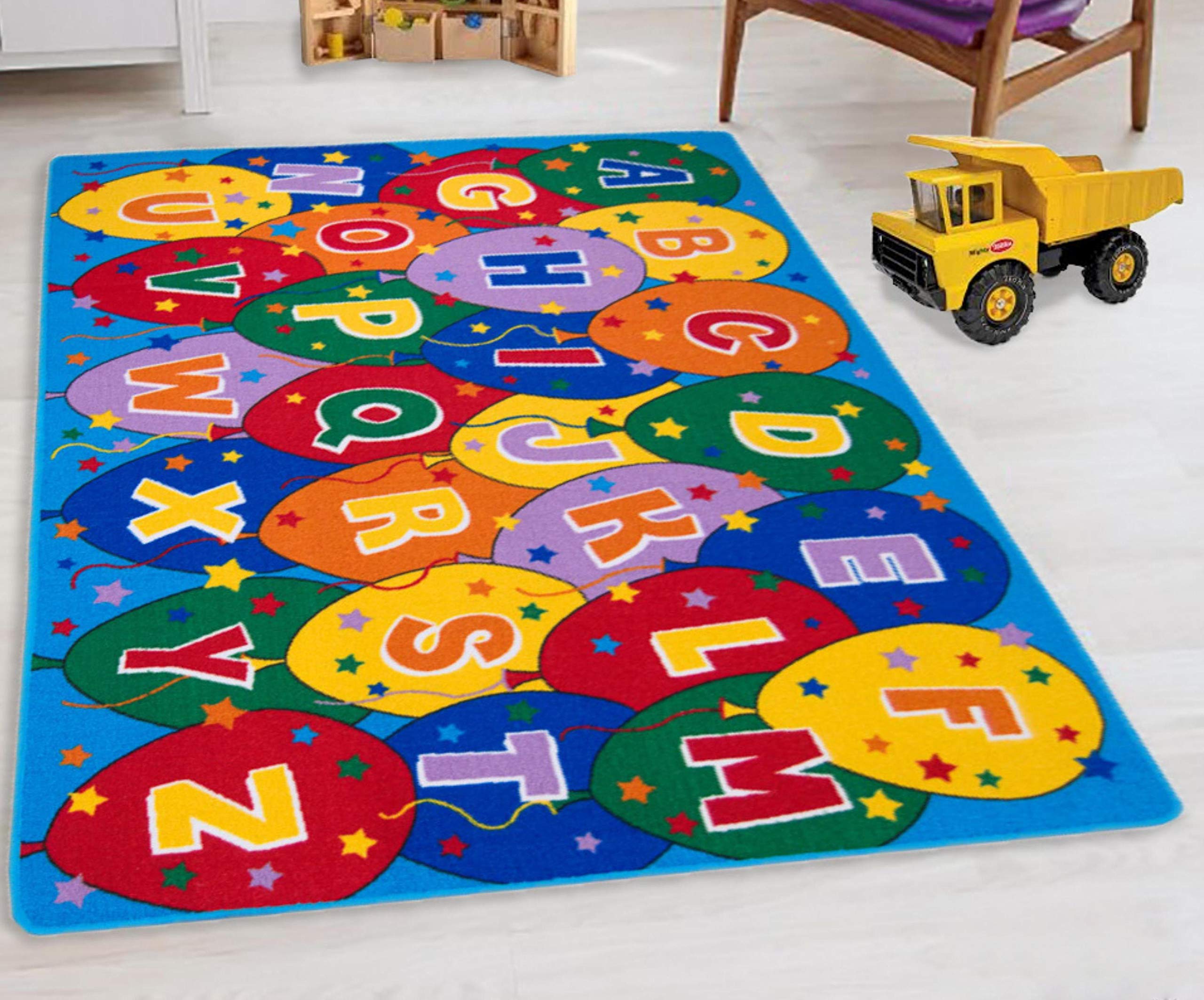 Handmade Kids Educational Play Rug - Alphabet Balloons Puzzle Playmat for Learning & Fun, 8x10 ft Multi-Color ABC Design - Perfect for Nursery, Classroom & Playroom Floor Activities