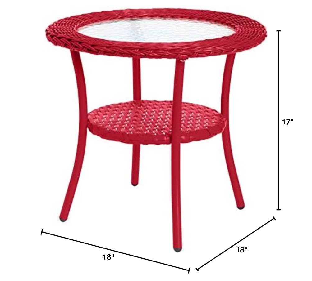 BrylaneHome Roma All-Weather Wicker Side Table - Coral | Outdoor Patio Furniture for Garden, Poolside & Porch Decor