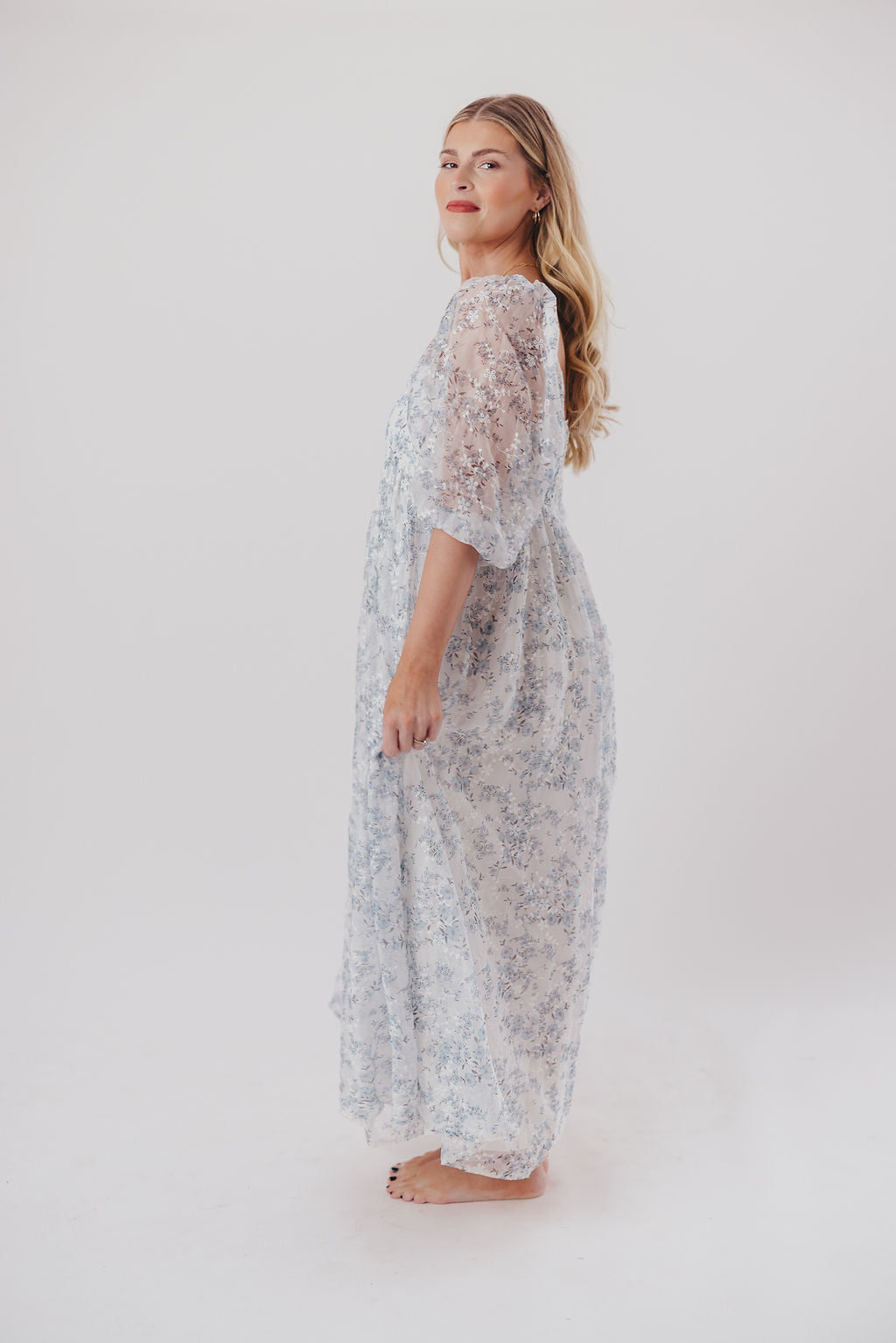 Blue and White Smocked Maxi Dress for Women - Bump Friendly Maternity & Inclusive Sizing (S-3XL) | Perfect for Beach Vacations, Summer Weddings & Casual Outings
