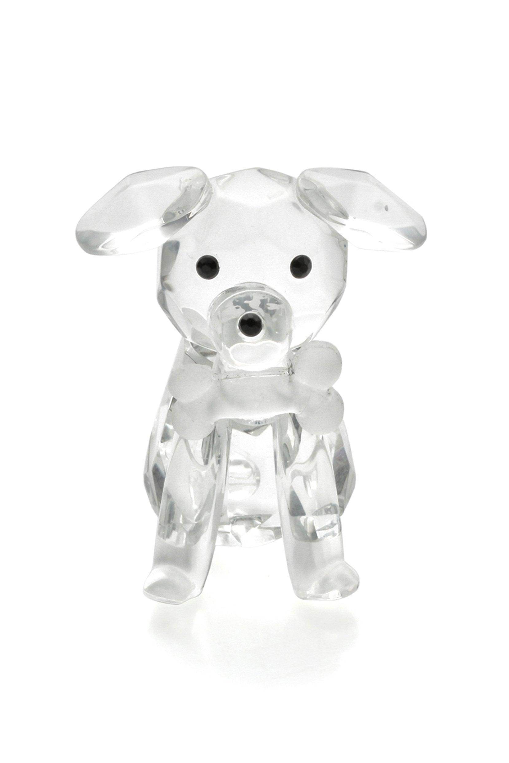 Cute Crystal Dog and Bone Miniature Favor Ornaments - Set of 6 Pieces - Perfect for Wedding Favors, Party Decorations, and Pet Lover Gifts (CGF0149)
