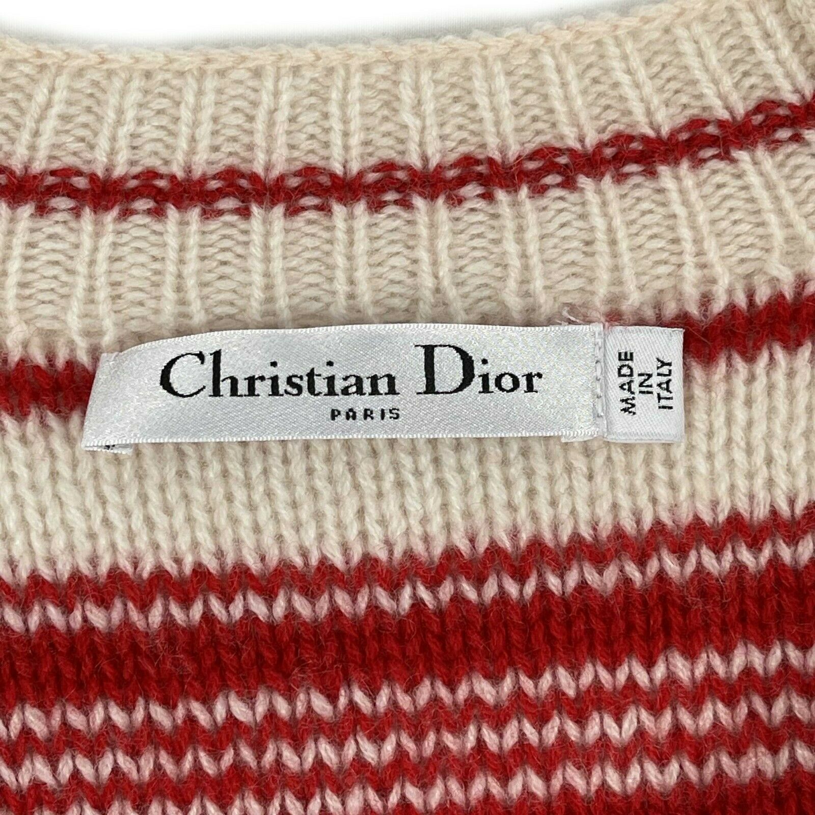 Christian Dior Knit Cropped Stripe Tassel Sweater - White & Red - Size US 4 (36) - Perfect for Casual Outings & Fashionable Layering