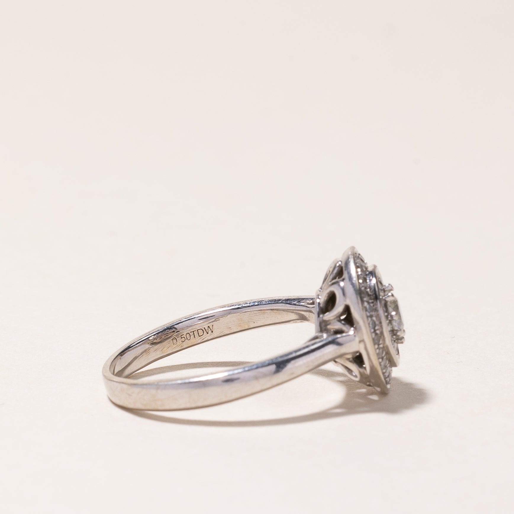 10K White Gold Halo Diamond Cluster Ring | 0.51ctw | Size 6 | Perfect for Engagement, Wedding & Anniversary Gifts